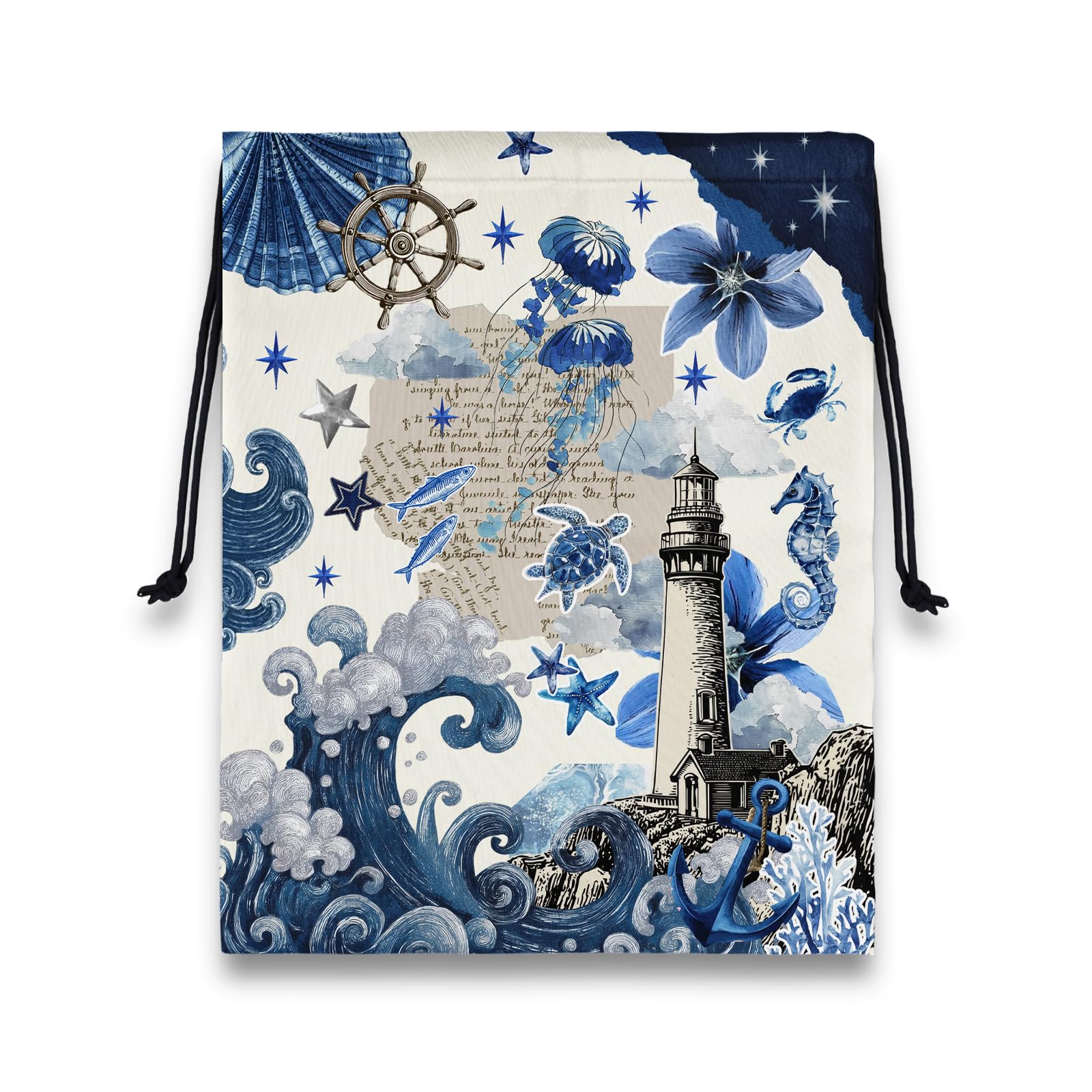 Gymnastics Grip Bag Blue Coastal Lighthouse Waterproof Gymnastics String Bag for Gym
