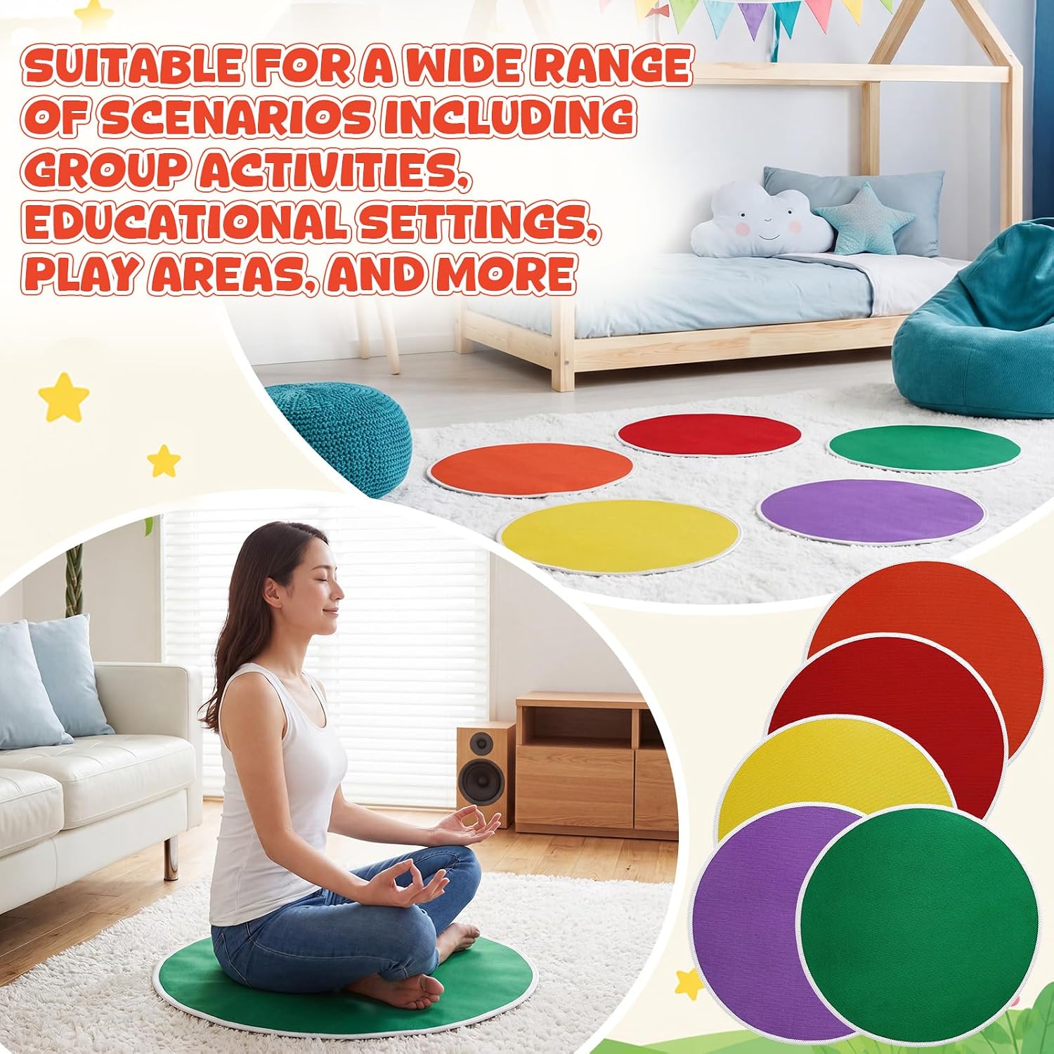 20 Pcs Carpet Circle Seats 16 Inch Round Classroom Non Slip Floor Rug, Colorful Back to School Soft Classroom Mat for Home Story Time, Group Activity & Educational Learning Playing Areas