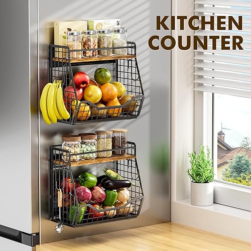 Miniatura 7 de Estante magnético fuerte para nevera 2 en 1 estante magnético para especias para refrigerador con parte superior de madera, cesta organizadora de