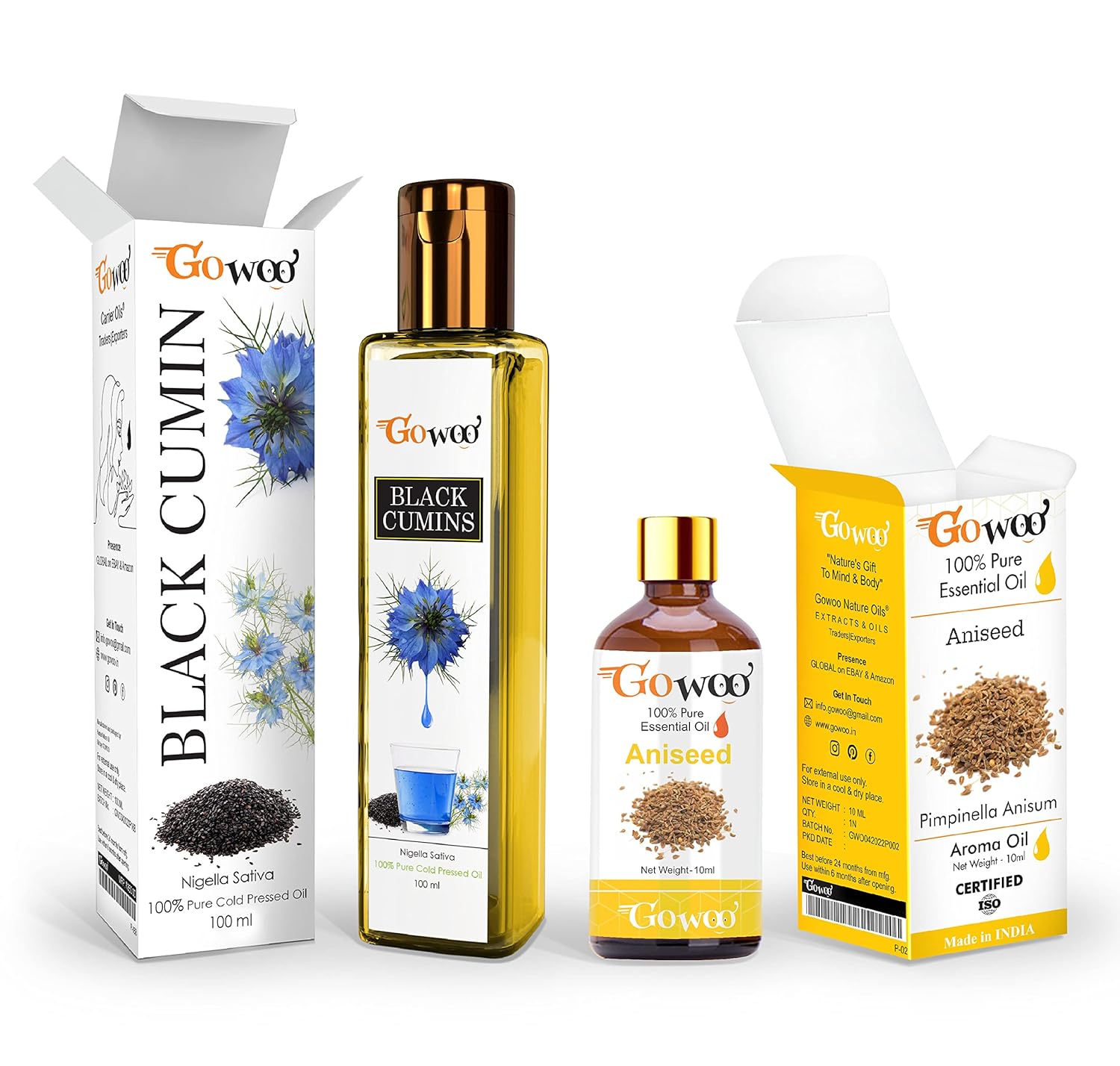 GO WOO Pack of 2 Aniseed Essential Oil and Black Cumin Carrier Oil