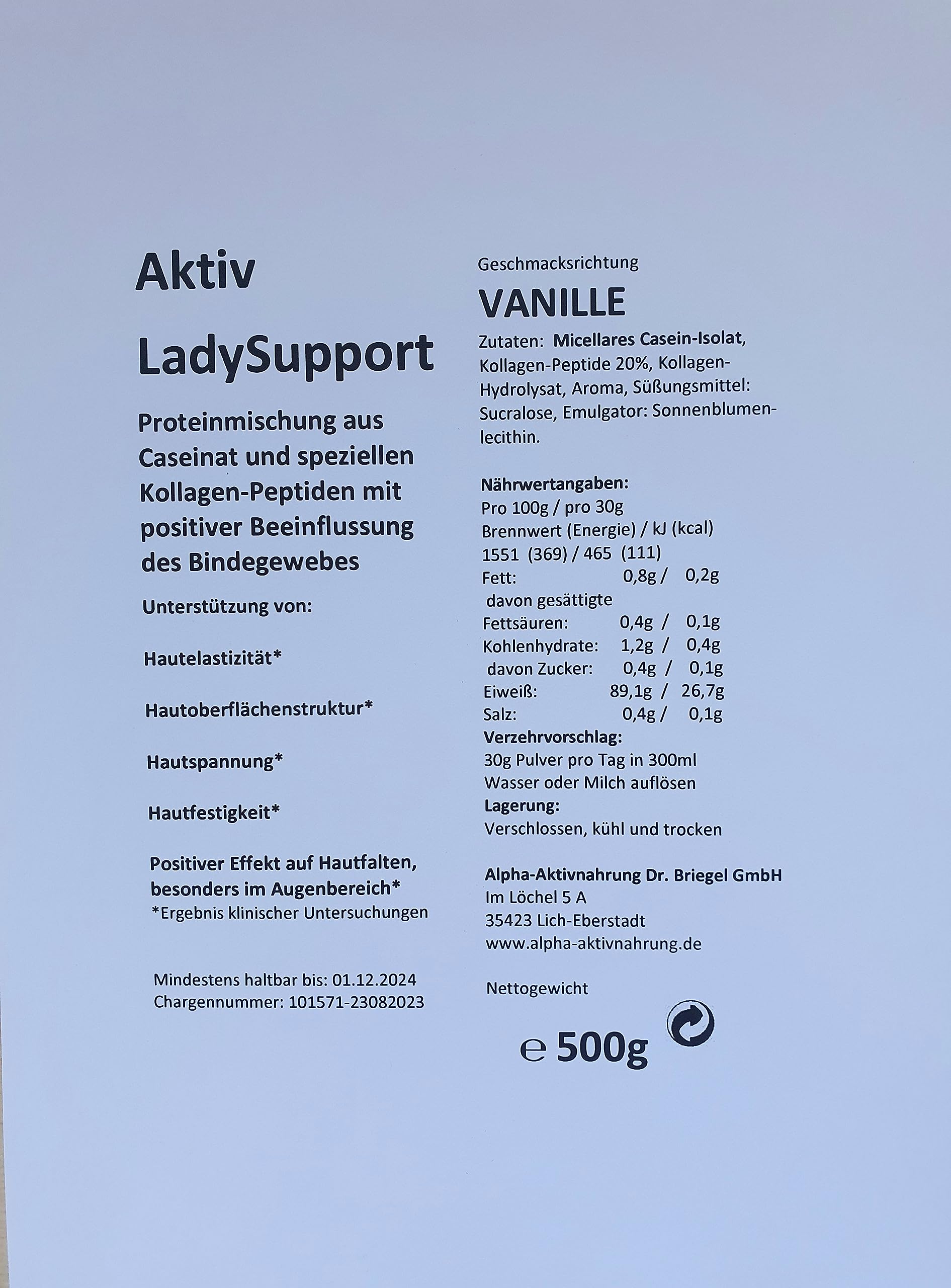 Protein-/Diätshake Lady Support Casein & Kollagen (Vanille)