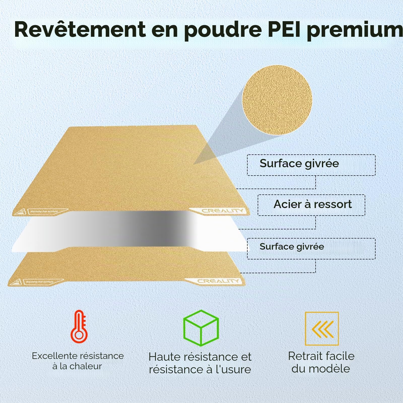 Plateau d'impression Creality K2 Pro, 325 × 310 mm, revêtement PEI K1 Max, plateau magnétique en acier à ressort, plateau texturé givré double face pour Ender 3 V3 Plus