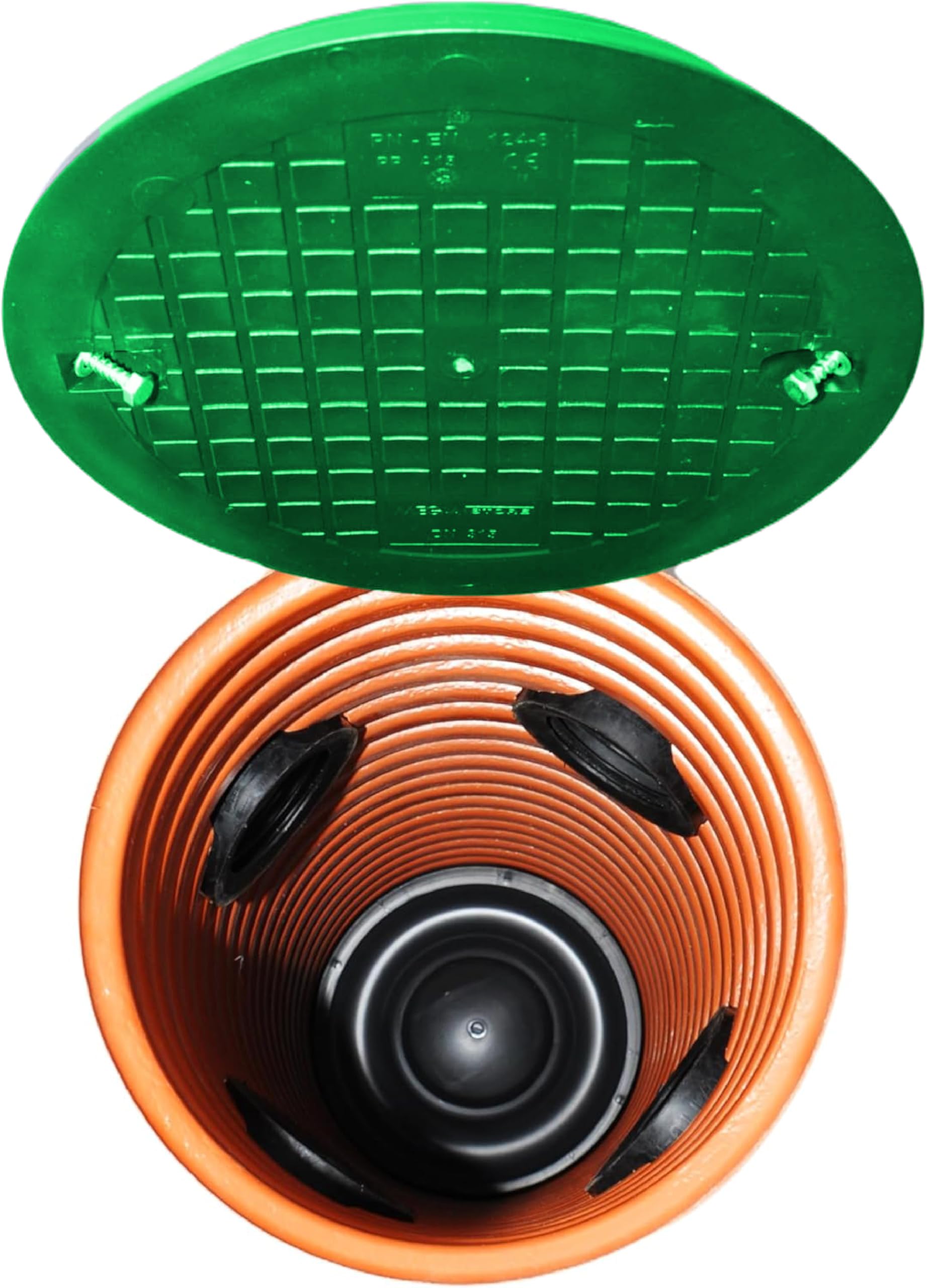 Drainageschacht DN315 – 1 M Rohr Mit Boden, 4x DN110 Anschlüsse, Deckel Grün, KG-Rohr, 50°C Beständig, Für Regen- & Schmutzwasser, Sicker- & Kontrollschacht
