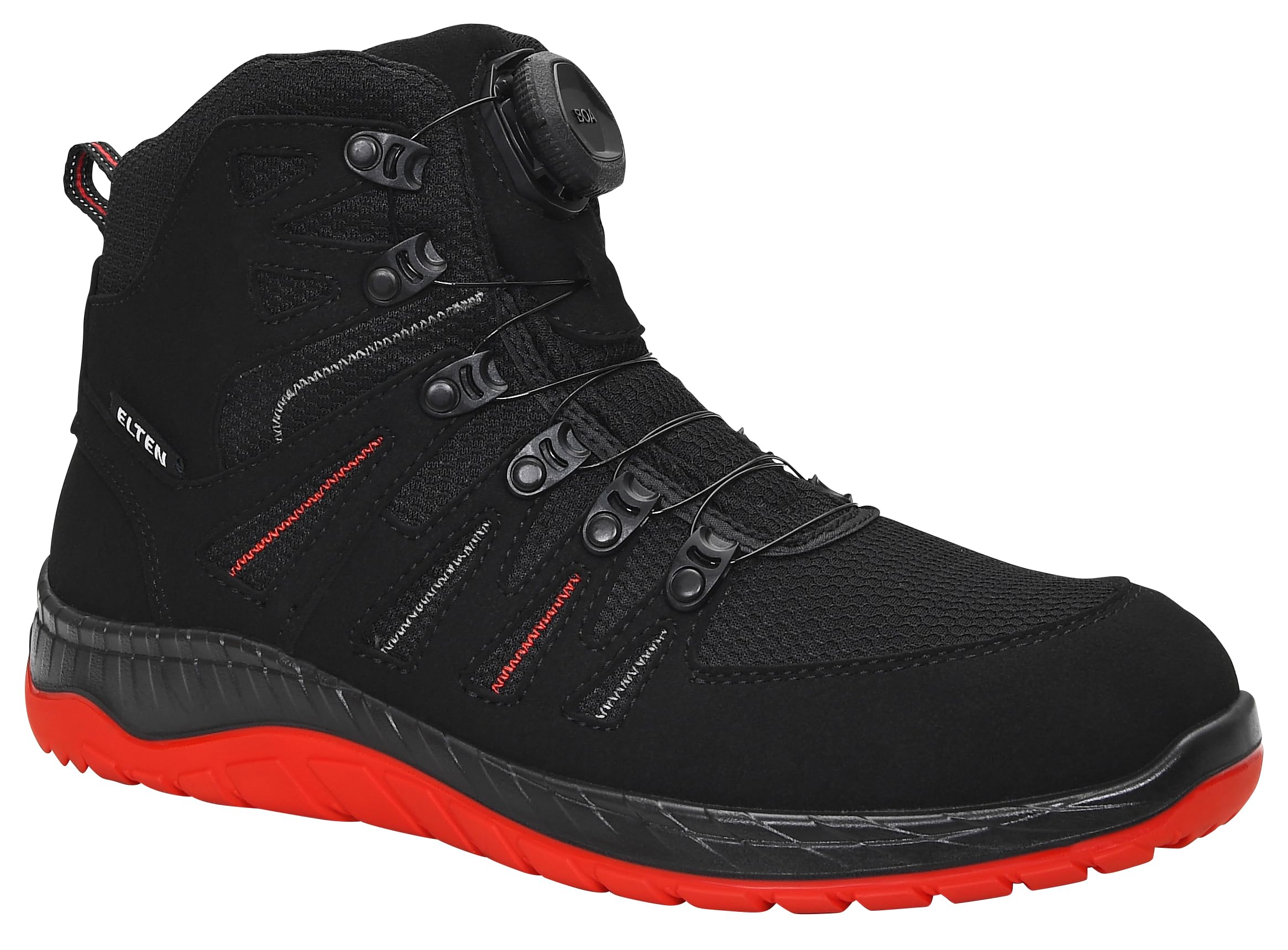 ELTEN MADDOX BOA black-red Mid ESD S3S | Sicherheitsschuhe für Damen & Herren, Stahlkappe, leicht, atmungsaktiv