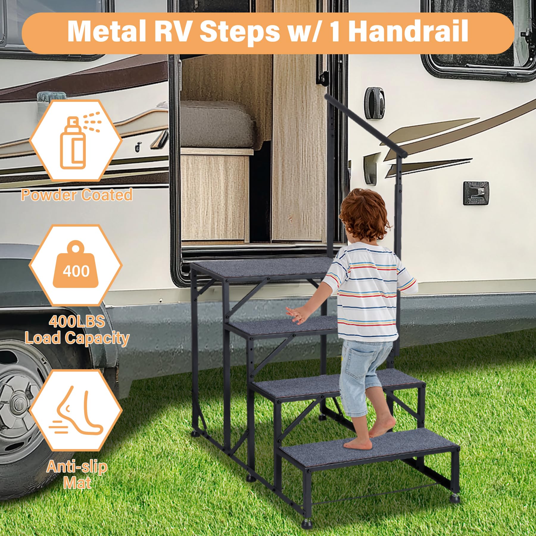 Snapklik.com : Toriexon RV Stairs Handrails Ladder w/Step Cover, 4 Step ...