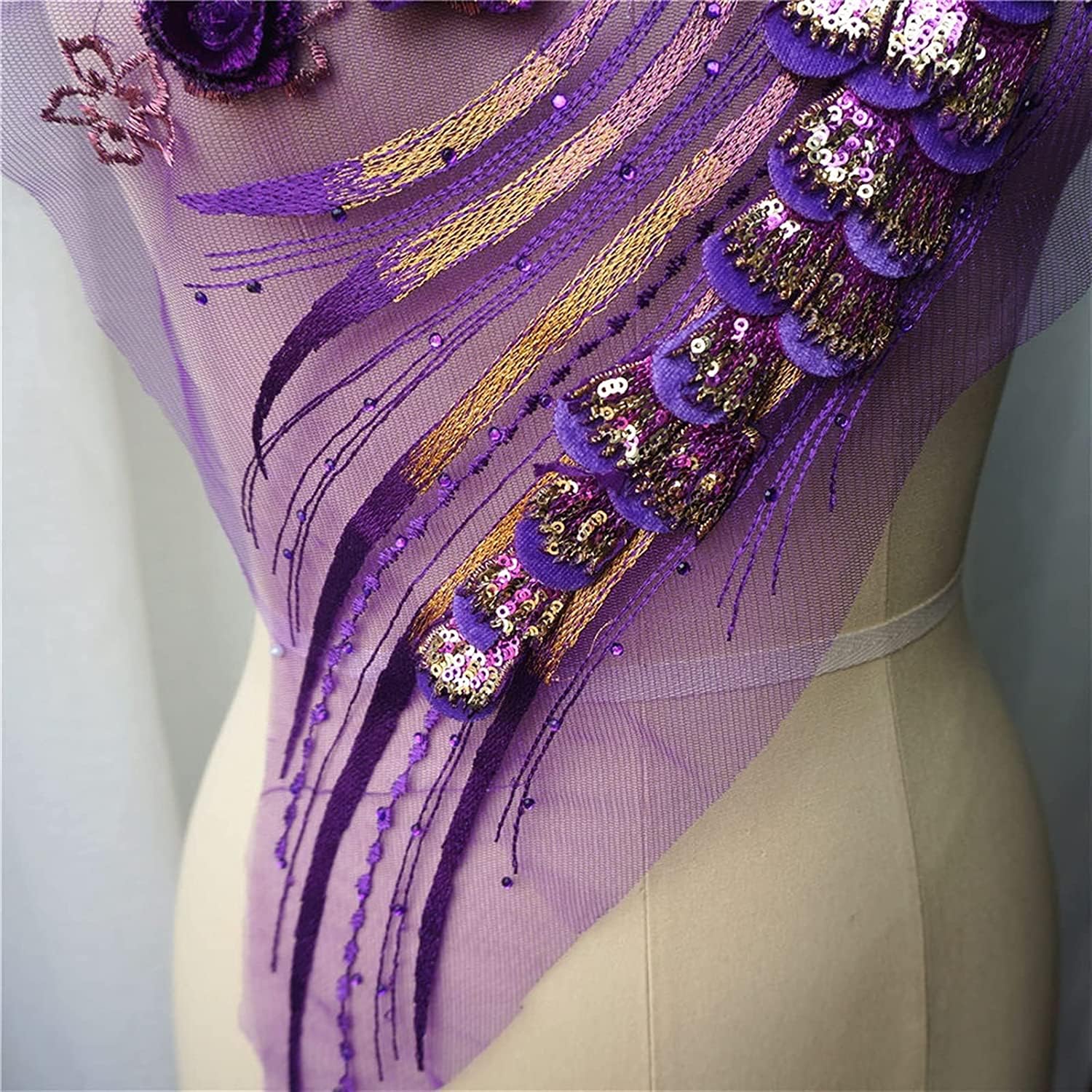 Applicazioni da cucire, Tessuto di pizzo a fiori viola, paillettes, nappe, abito ricamato, applicazioni, colletto, maglia, toppa da cucire for la decorazione nozze, fai te