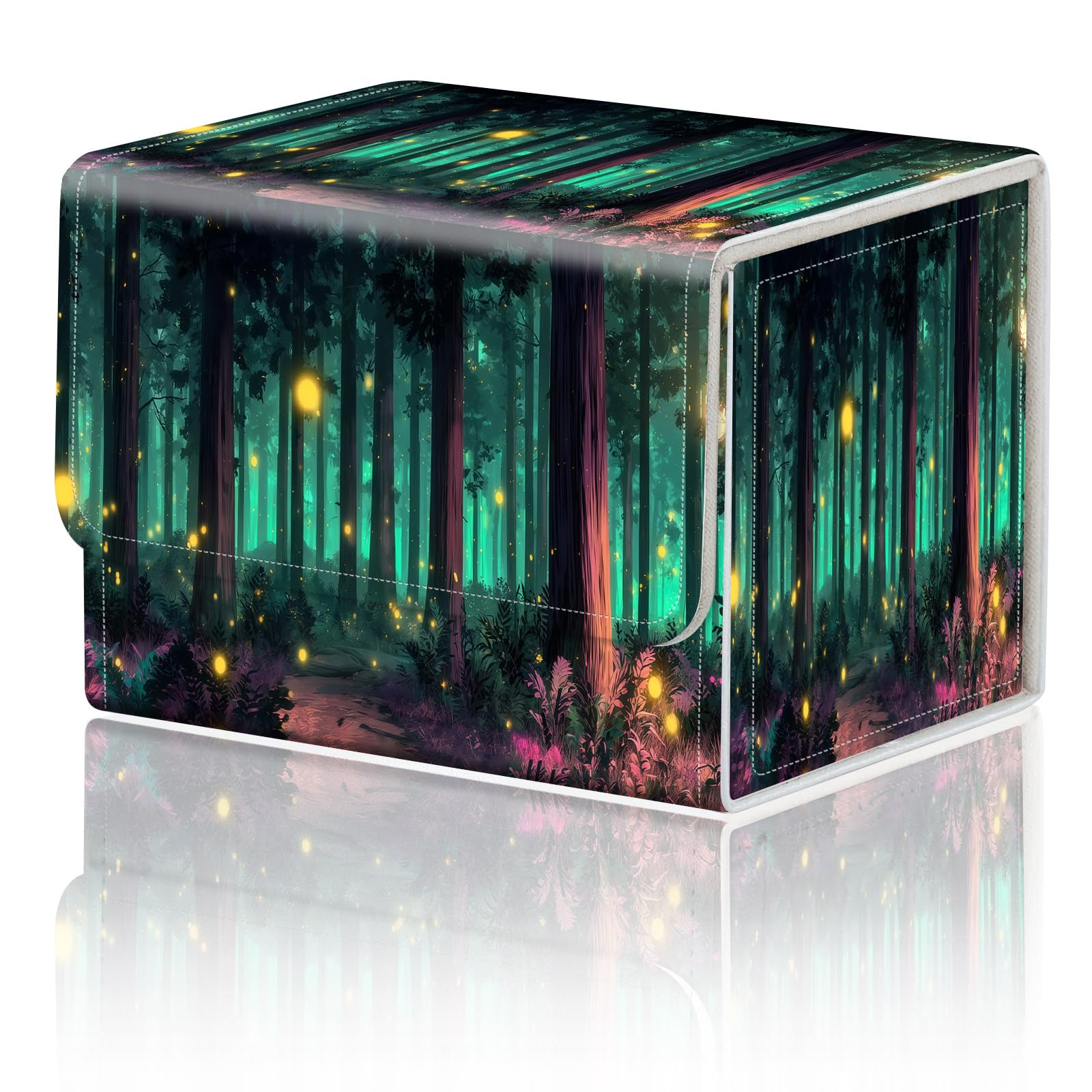 Card Game Storage Box for TCG Deck Box MTG Card Box Organizer Trading Card Case Commander Deck Box TCG Card Storage Box Magnetic Closure Creative Pattern Up to 200 Cards, Forest fireflies stars โ image 1
