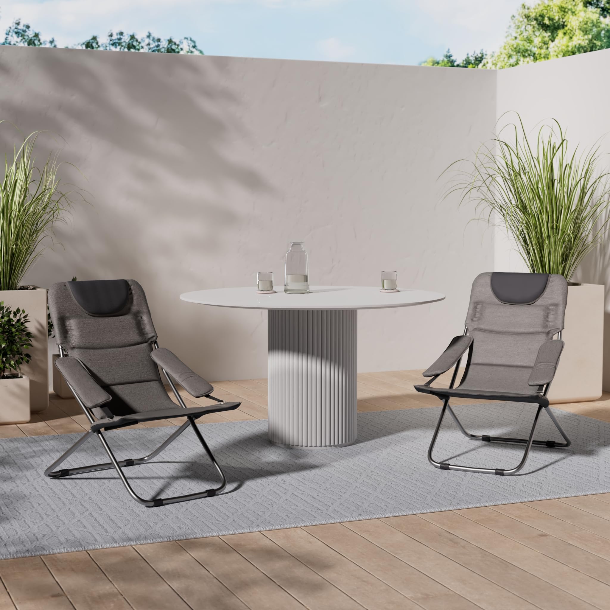 Homecall Chaise de camping pliable et rembourrée à dossier réglable (Gris)