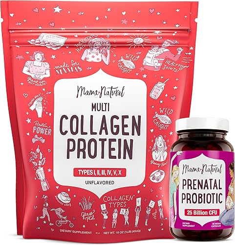 Mama Natural Probióticos prenatales para mujeres y paquete de proteína de colágeno múltiple en polvo, incluye probiótico para el embarazo con 25 mil disponible en Yaxa El Salvador