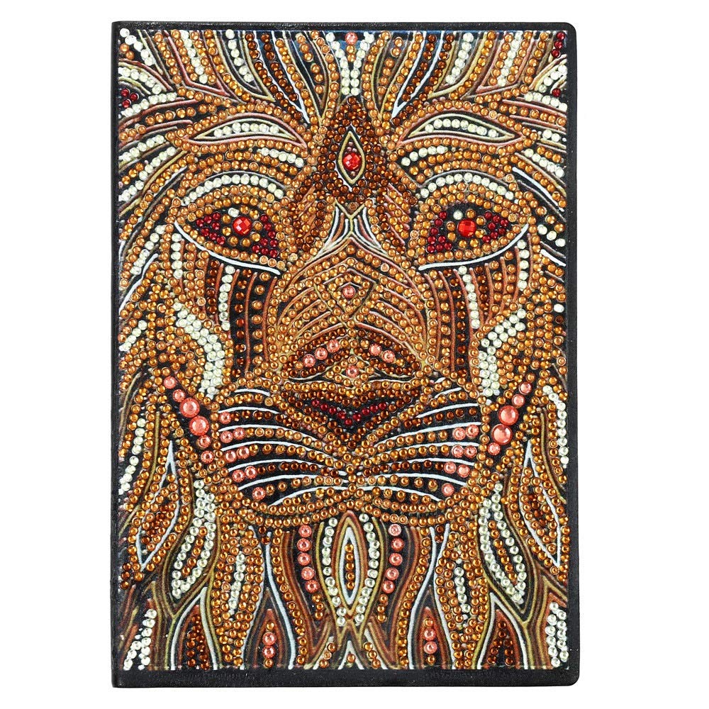 Uteruik #B A5 Writing Notebook With Diy Diamond Painting Kits Lion Printed Leather Cover Daily 50 Plain Pages Journal Sketchbook Diary