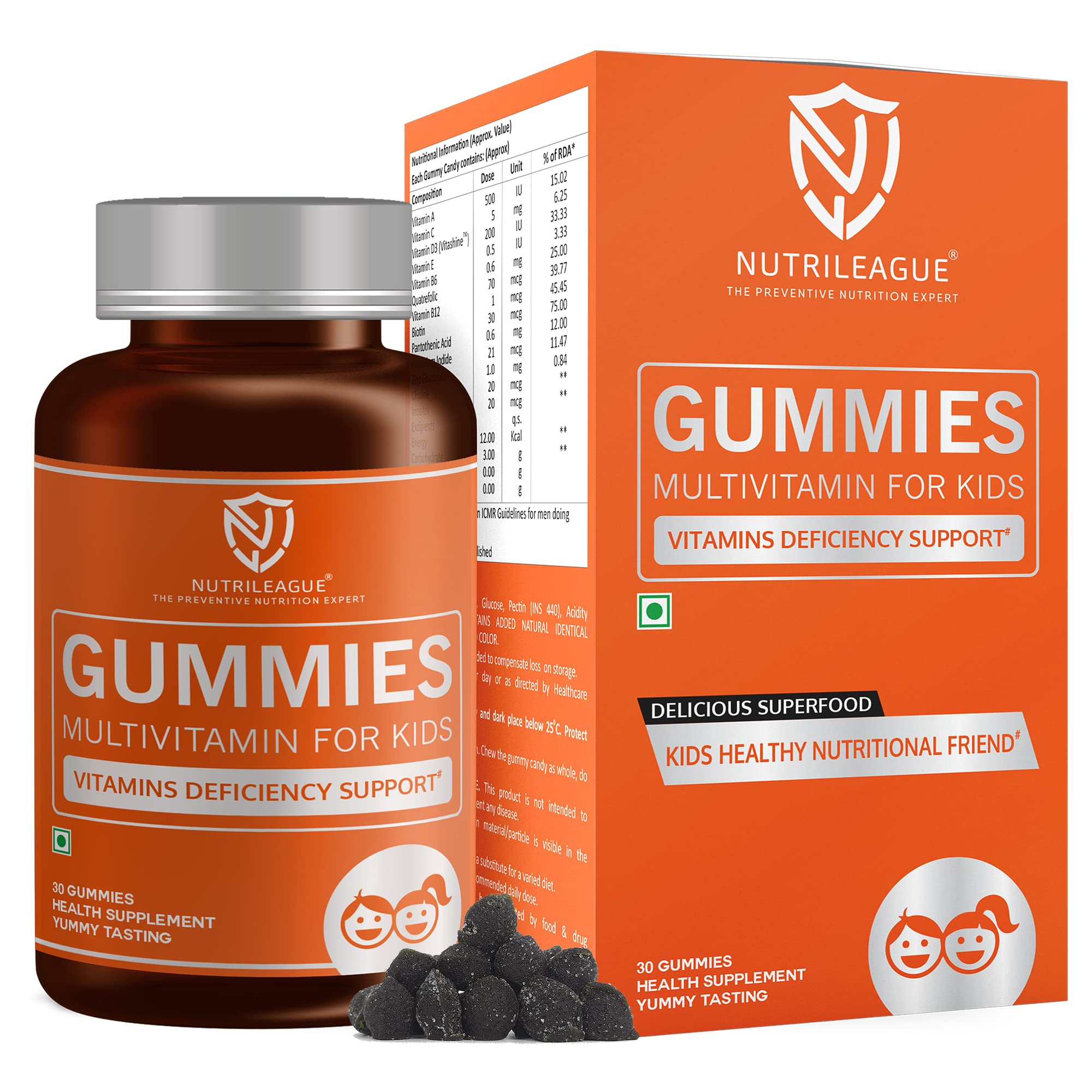 Nutrileague Multivitamin for Kids Gummies with Vitamin B complex, A, E & Minerals | 30 Gummies | Happy & Healthy Multivitamin Gummies For Tinny Tummies (Nutrileague Now in India) (Pack Of 1) (B0BN774NL1) Amazon Price History, Amazon Price Tracker
