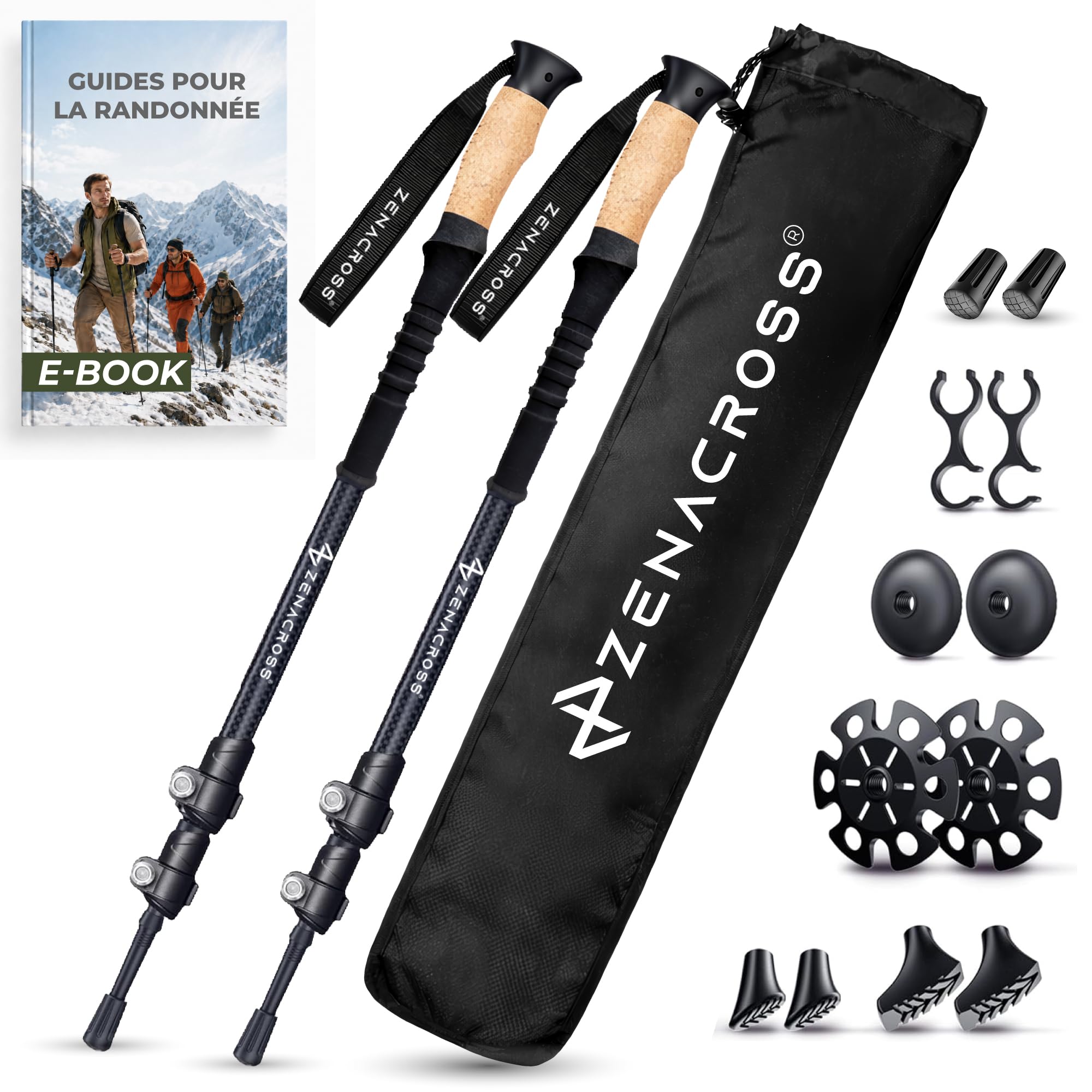Bâtons de Randonnée - Bâton de Marche Télescopique | Marche Nordique · Homme & Femme · Poignée Liège Naturel · Ultra Léger · Réglable · Accessoires Randonnée
