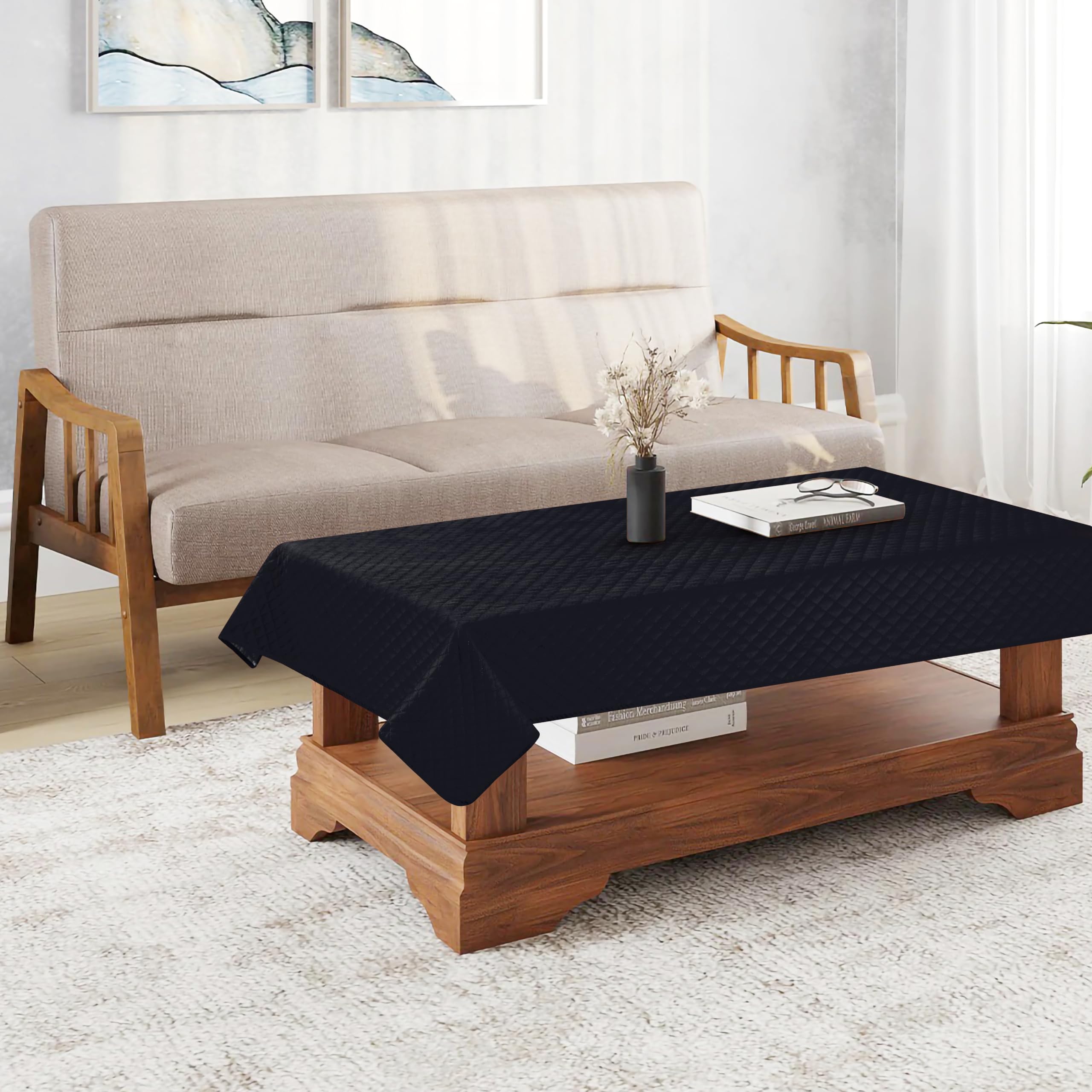 KINGLY Velvet Center Table Cover, Jet Black, Quilted Pattern, 36x54 inches - Luxury Quilted Table Cover for Home Décor, Includes 1 Table Cover (B0D77385WZ) Amazon Price History, Amazon Price Tracker