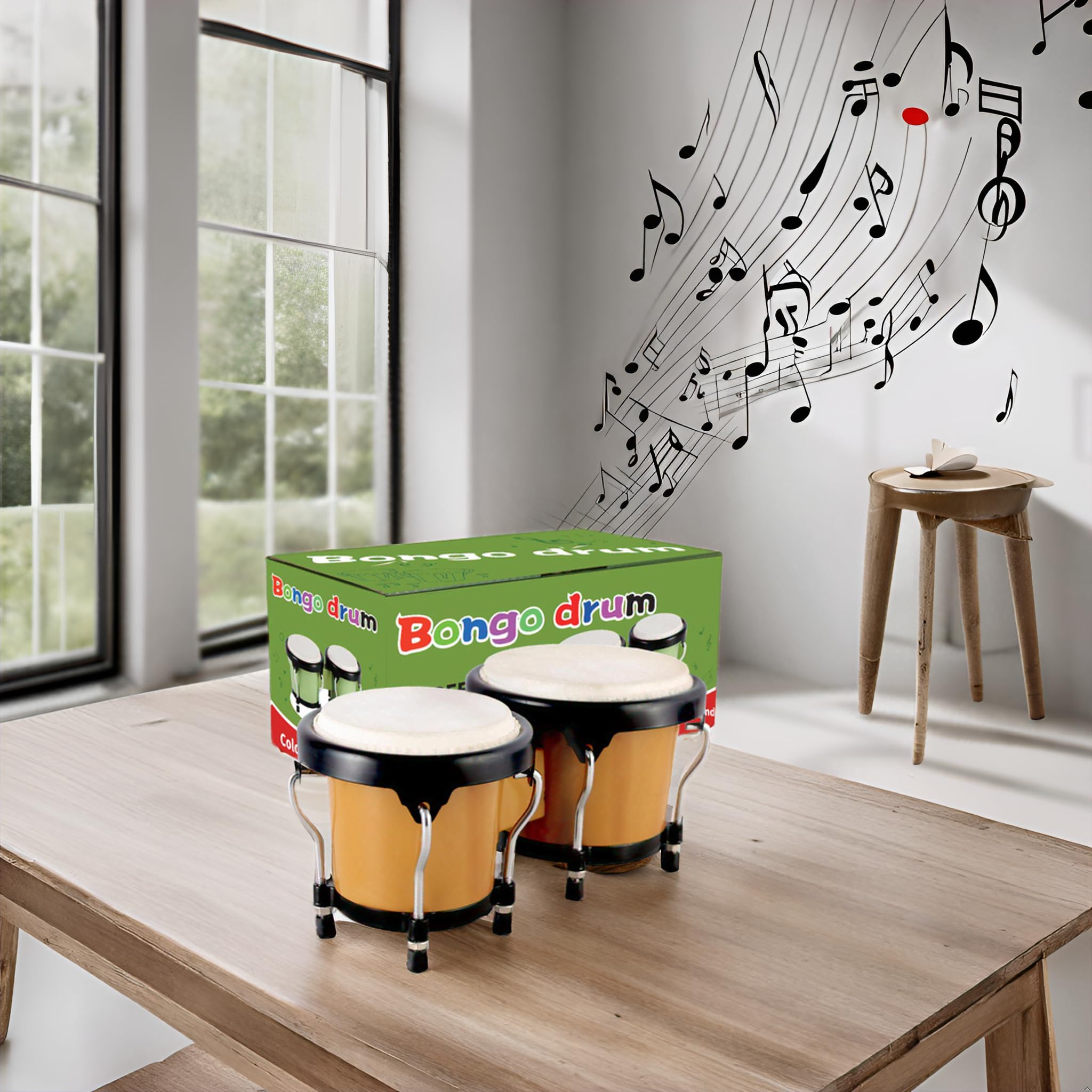EASTROCK Bongos de 4 y 5' para estudiantes adultos principiantes, tambor de percusión Bongos con llave de afinación (marrón)