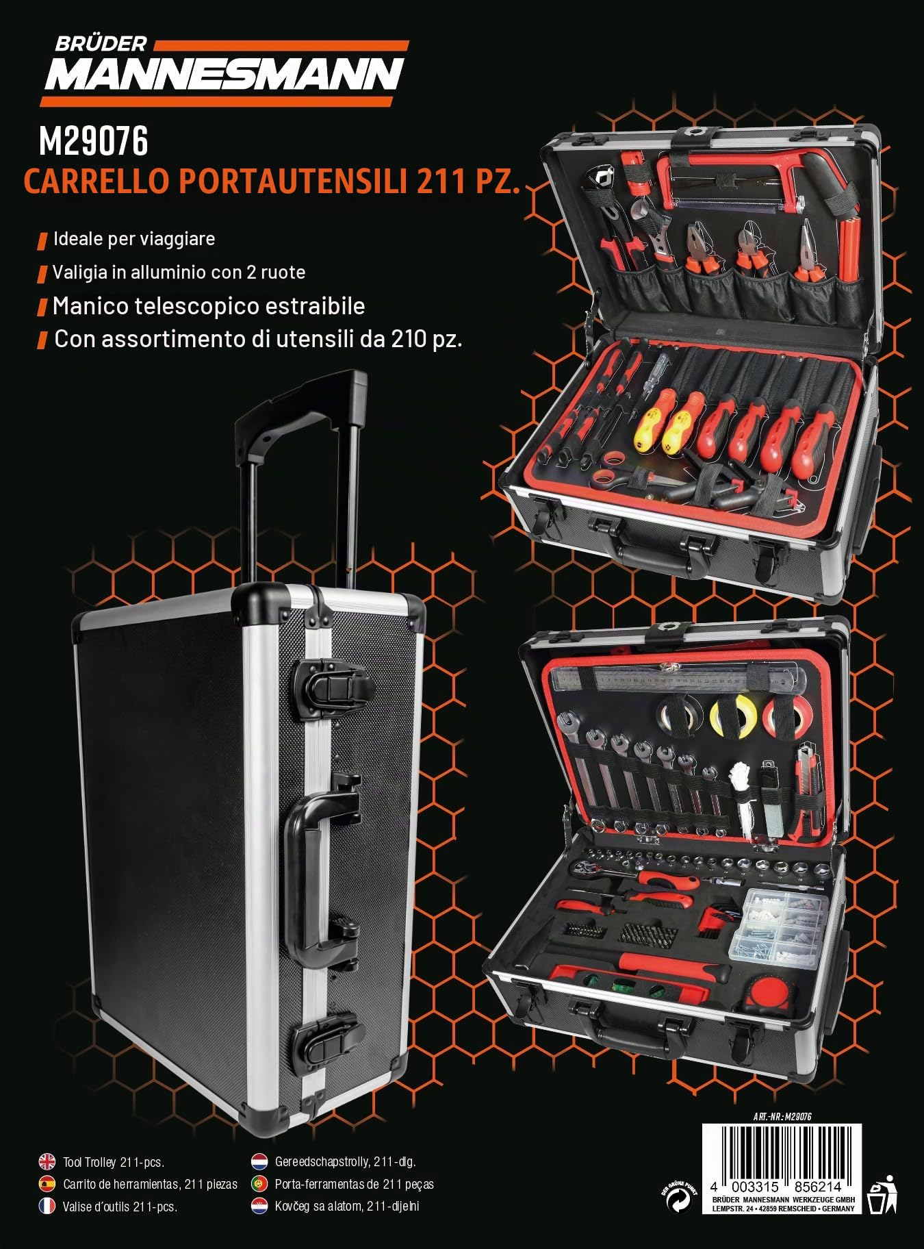 Brüder Mannesmann Carrello portautensili, 211 pezzi | M29076