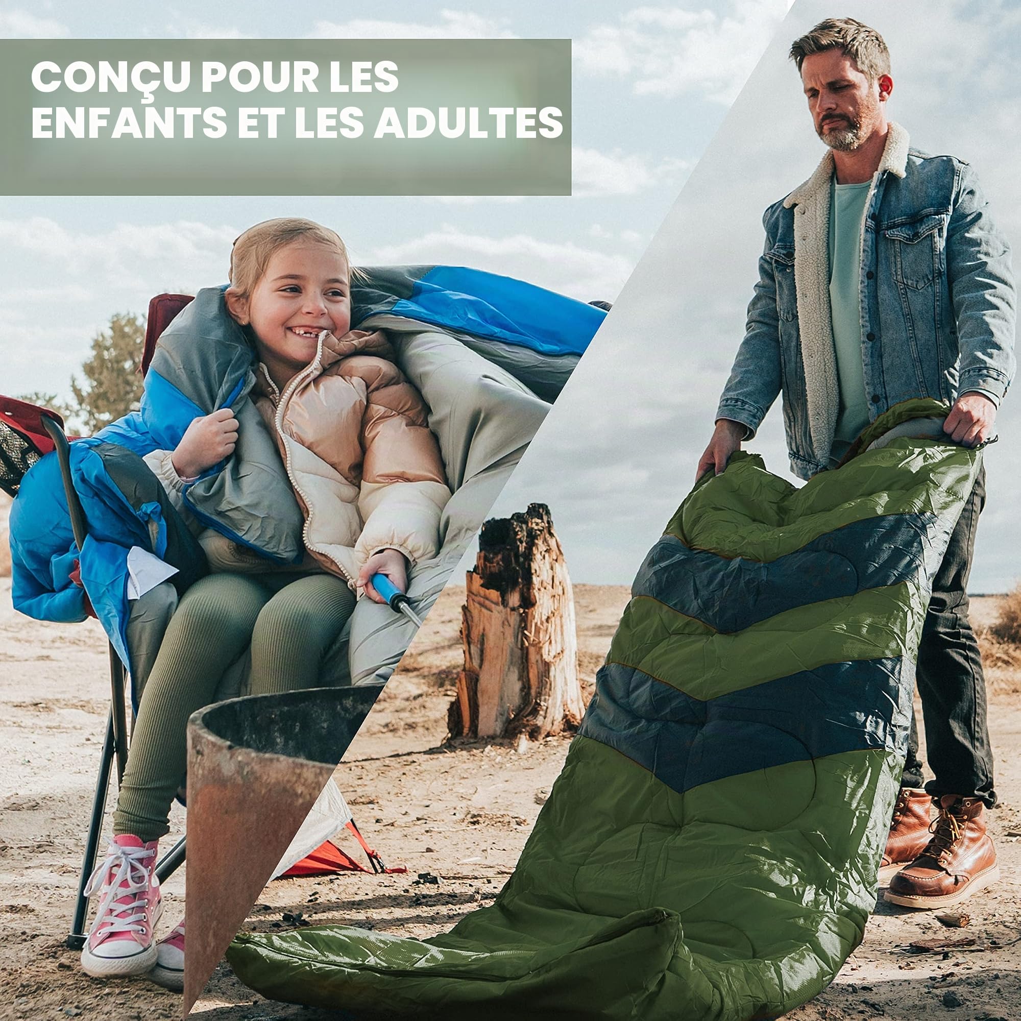 MalloMe Sacs de couchage pour adultes par temps froid et chaud – Sac de couchage pour enfants, filles, garçons – Accessoires essentiels de camping légers pour la randonnée, le sommeil, simple et