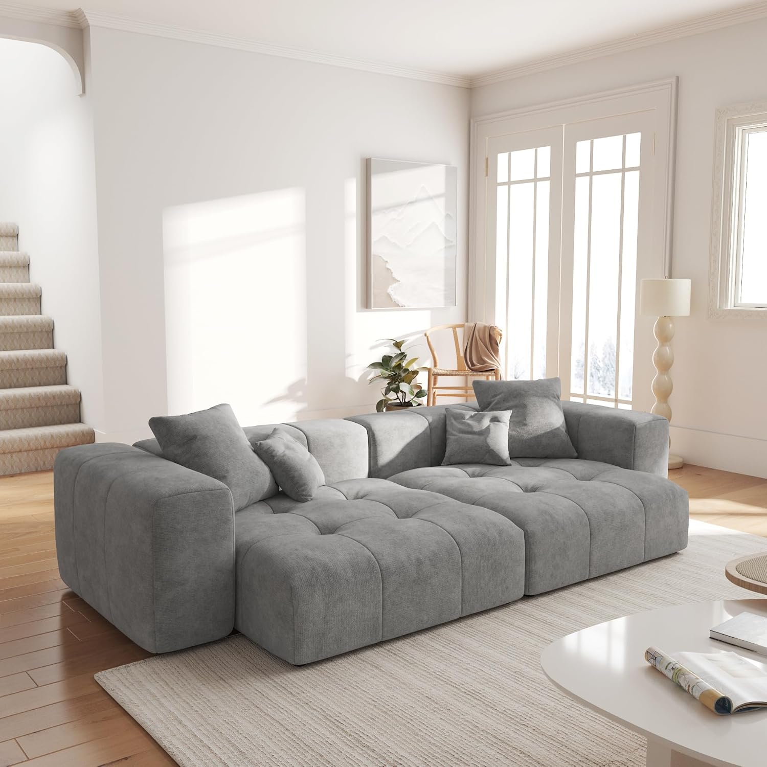 JACH Loveseat Living Room Sofas, Modern Loveseat Office Couch, 2 Seater Modular Sectional Couches, Cozy Sleeper Sofa for Apartment/Party/Living Room (Linen Fabric, Grey)