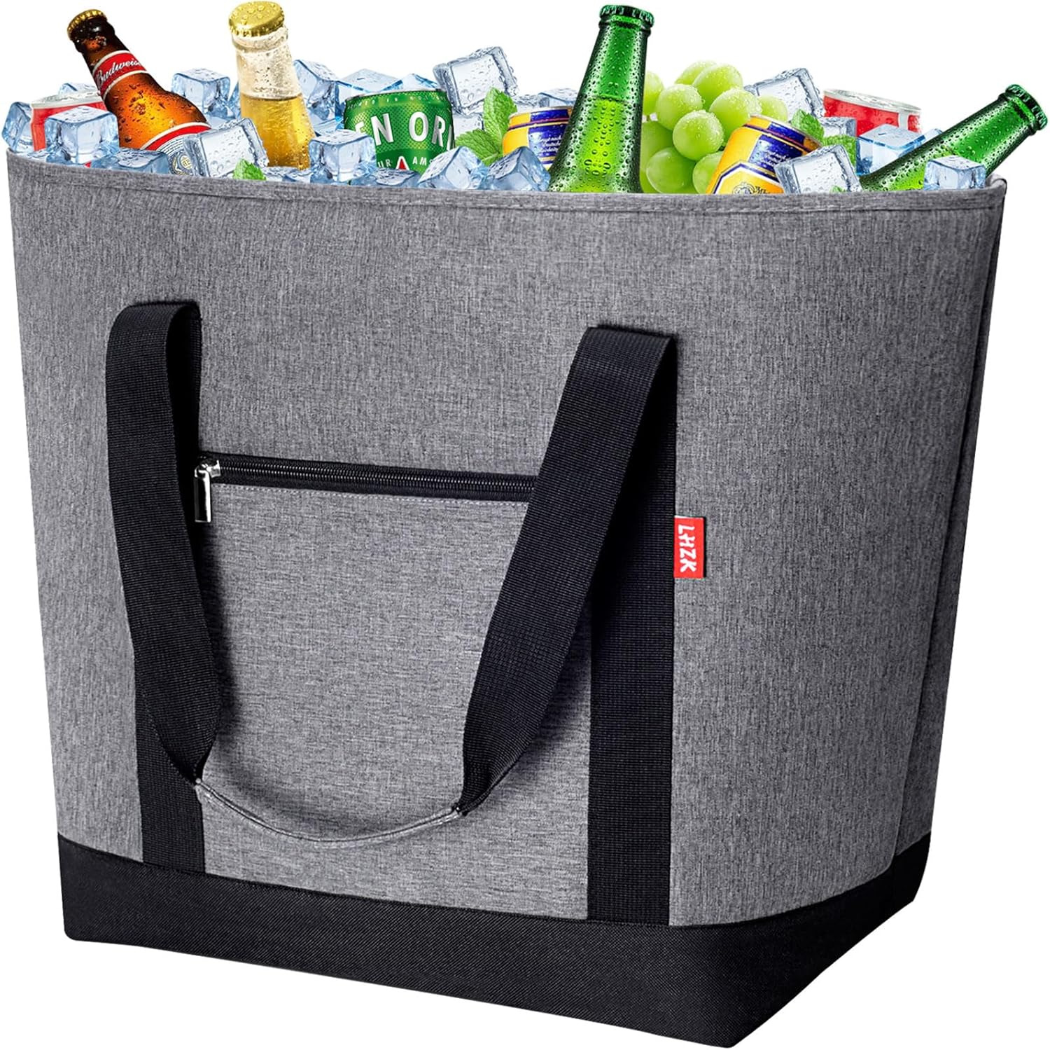LHZK Jumbo Insulated Cooler Bag with HD Thermal Insulation - Collapsible Waterproof Insulated Tote Bag with Zippered & Handles, Soft Cooler Makes a Perfect Grocery, Beach, Travel, Picnic (50L, Grey)