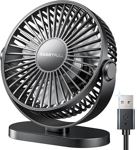 Miniatura 7 de SWEETFULL Ventilador de escritorio USB pequeño silencioso  3 velocidades, mini ventilador portátil personal de rotación de 360 ajustable, accesorios