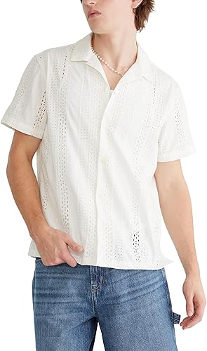 Aeropostale Men's Short Sleeve Textured Eyelet Shirt, Ivory, XX-Large
