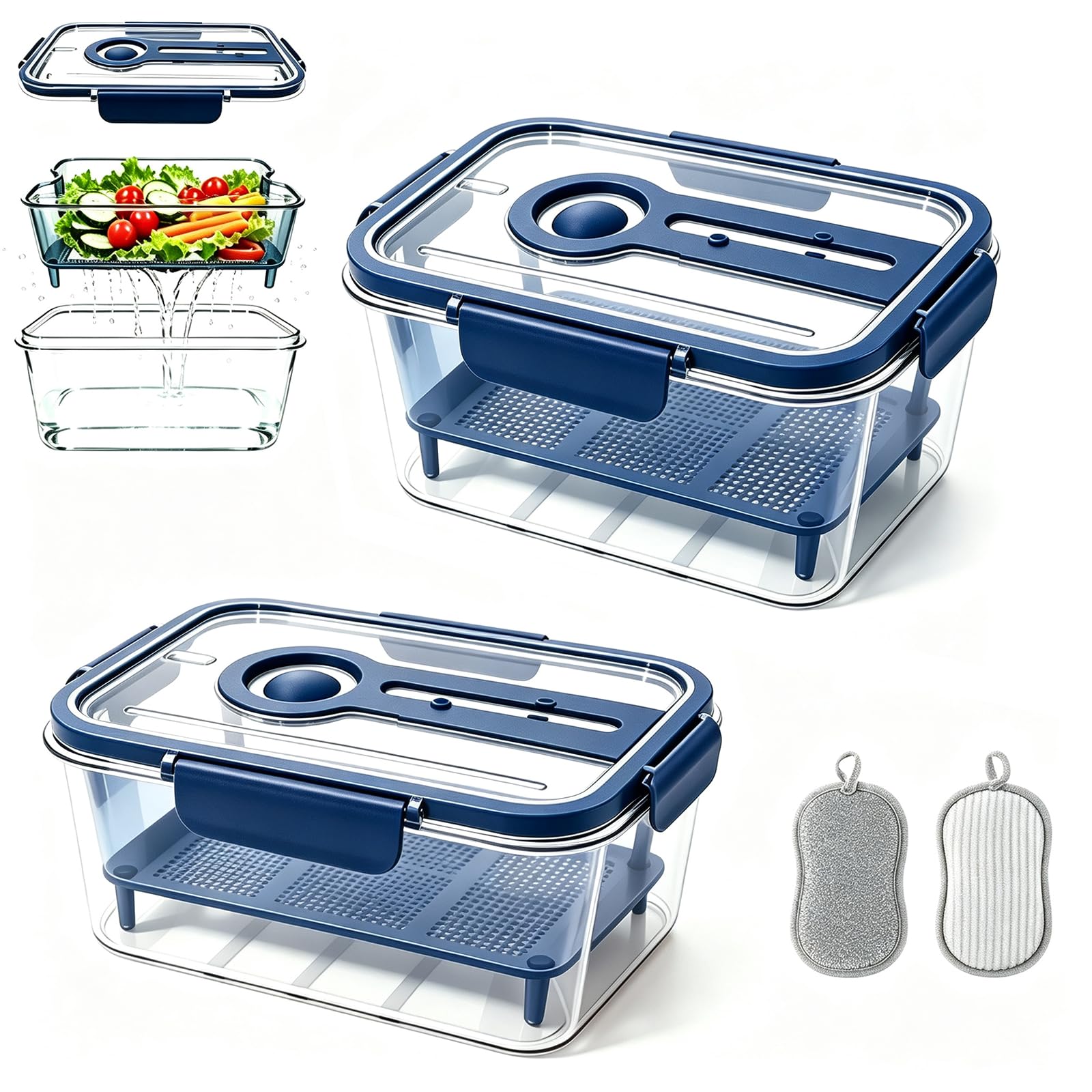 Jmwub Food Storage Containers for Fridge with Removable Colander (2PC-D)