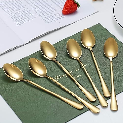 Miniatura 3 de Kyraton - Cucharas de té helado doradas, cuchara mezcladora de acero inoxidable de 7.5 pulgadas de largo con chapado en titanio dorado, cucharas de