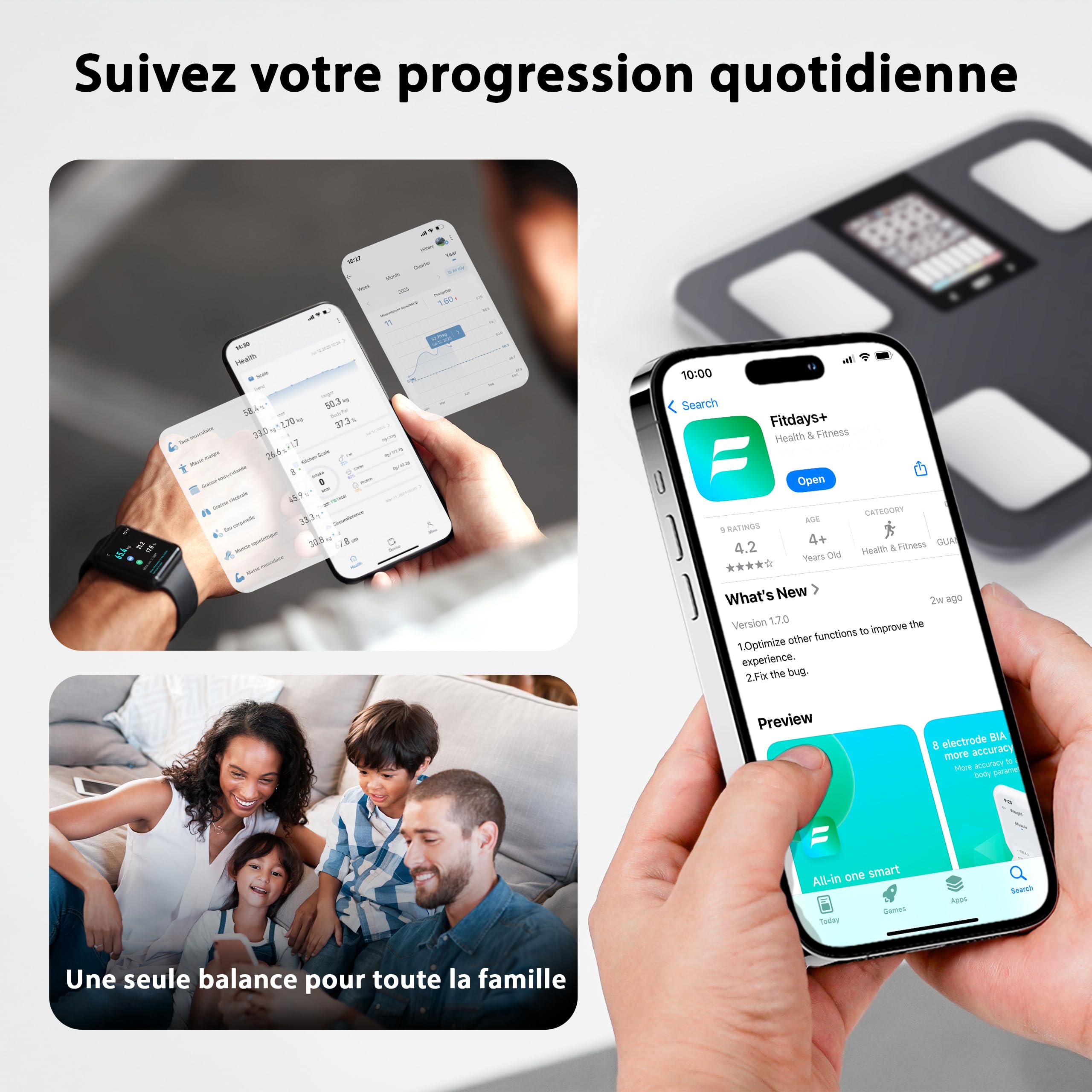 Pèse Personne Connecté MELTA. – Impédancemètre 15 Données : IMC, Masse Grasse, Musculaire, Viscérale, Osseuse – Bluetooth & Application Gratuite – Synchronisation Santé – Verre Trempé – 180kg (NOIR)