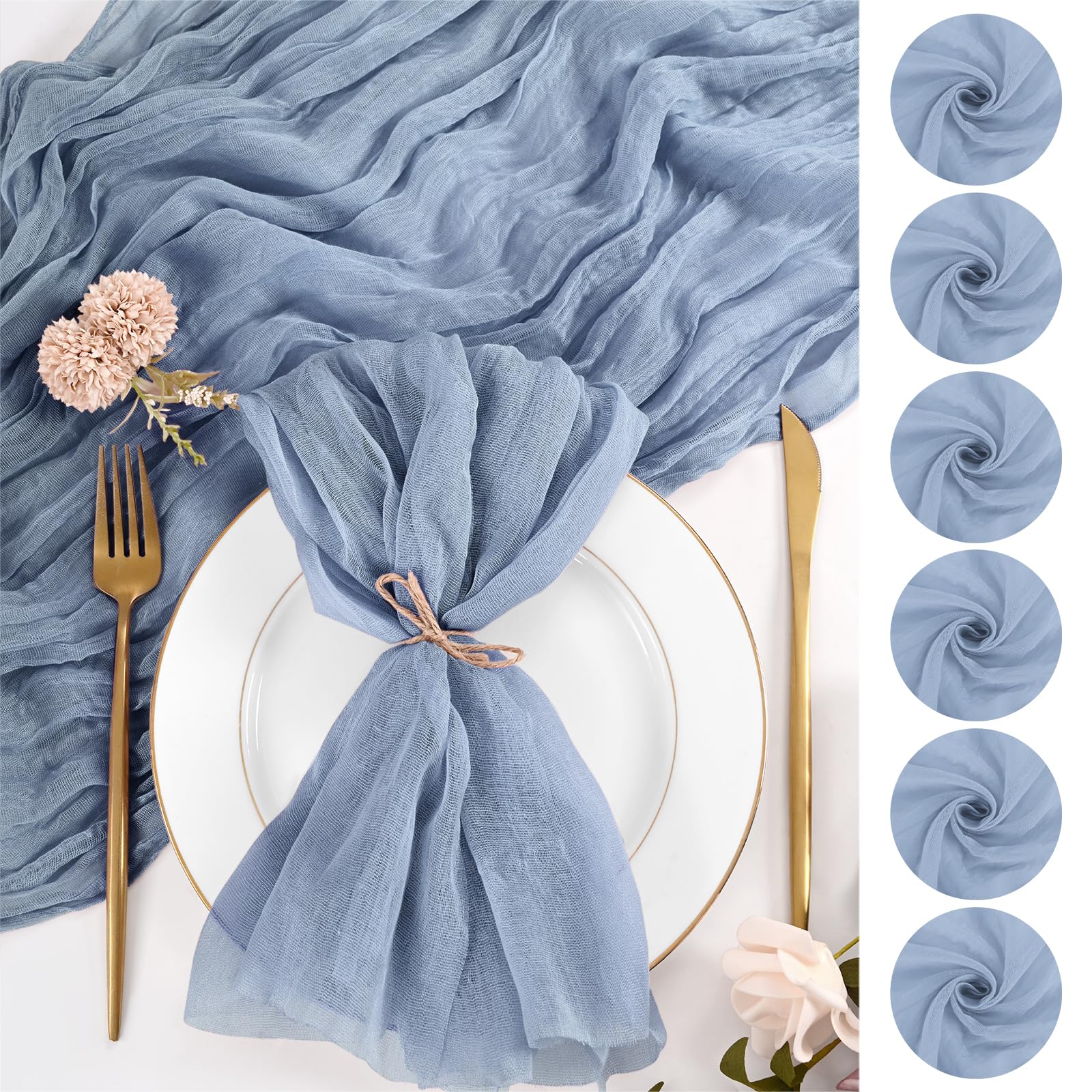 24 Pcs Dusty Blue Cheesecloth Napkins 50x50 CM Cloth Napkins Bulk Rustic Boho Gauze Dinner Napkin Cloth Washable Table Napkin for Wedding Party Bridal Baby Shower Table Decor