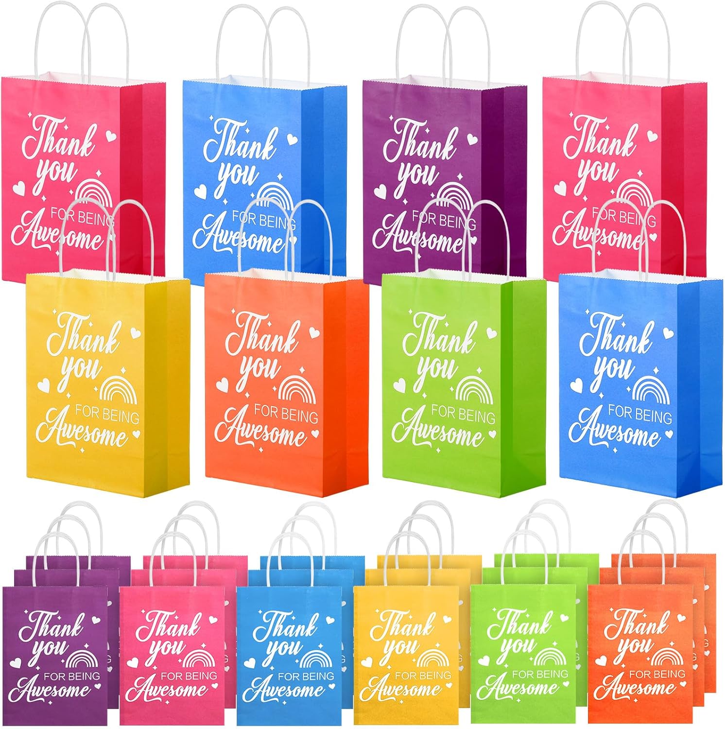 Qeeenar 24 Pcs Thank You Gift Bag 6 x 8 x 3 Inch Medium Employee Appreciation Gift Bag Thank You for Being Awesome Paper Bag with Handle Goodie Bag for Coworker Colleague Office 6 Colors
