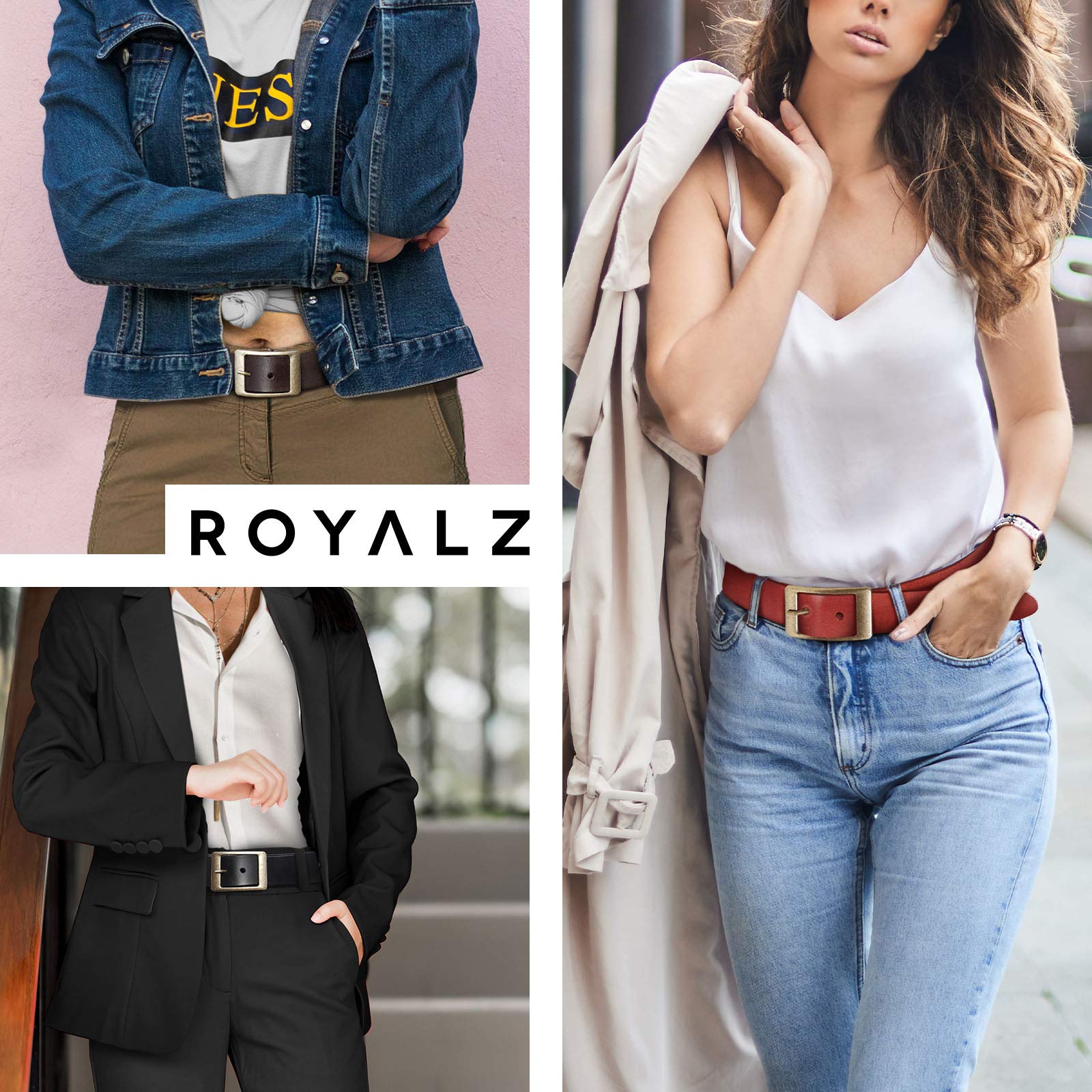 ROYALZ Pasek skórzany w stylu vintage, damski do dżinsów, garnituru, spodni damskich, 4 mm, gruby, skóra pełna, 38 mm, pasek damski