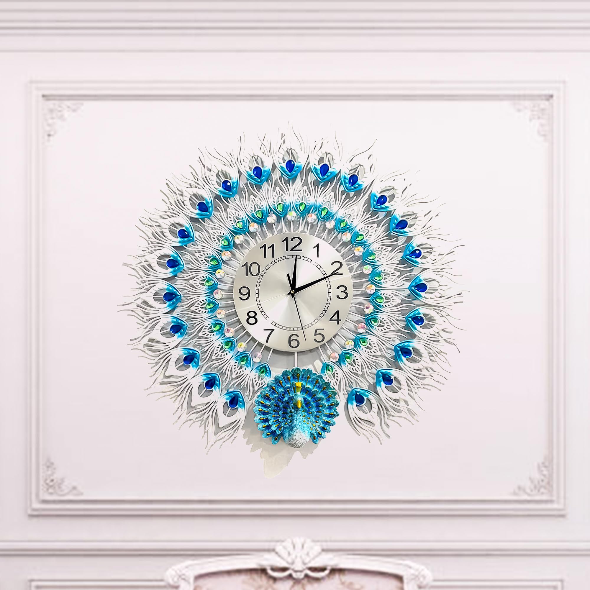 Amazon.com: Deegufa Peacock Non Ticking Silent 23.7 Inches Wall