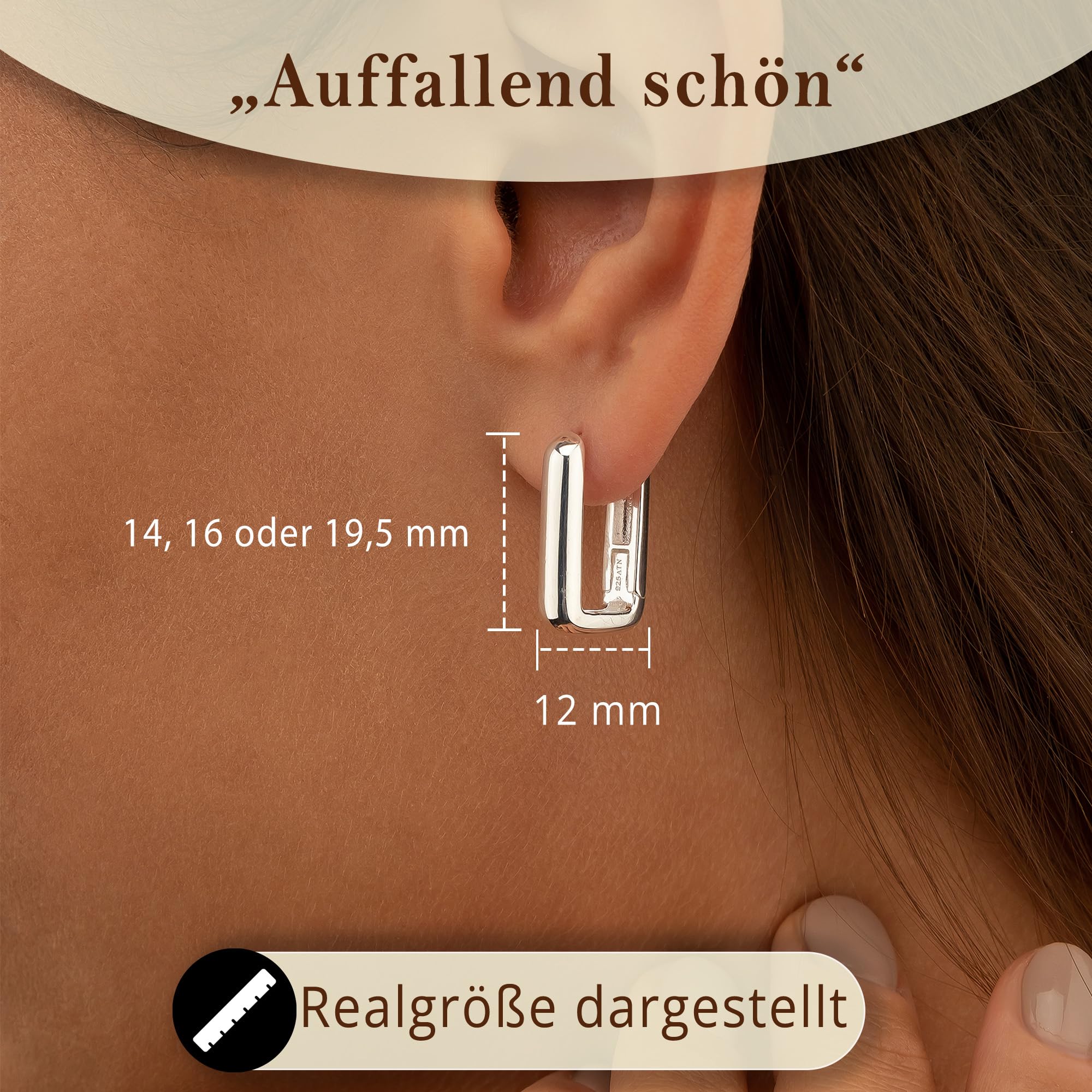 CASSINI Rechteckige Ohrringe Silber 925 – Breite Creolen Silber 925 Klein aus 925 Sterling Silber, Hochglanzpoliert Creolen Silber, Ohrringe Allergiefrei, Nickelfreier Schmuck für Damen – 3CTF1
