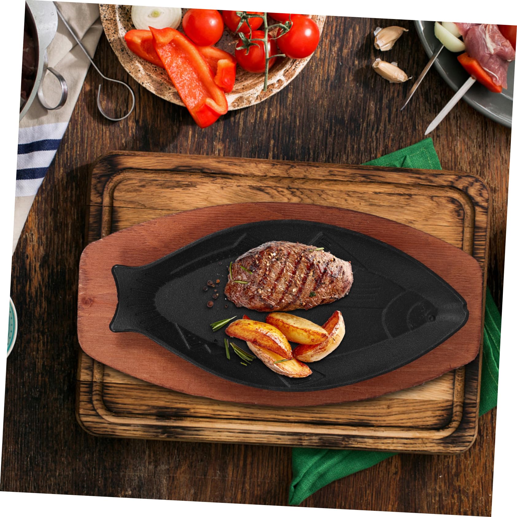Bandeja de Hierro para Barbacoa Forma de Pescado, Bandeja para Asar al Aire Libre, Apta para Lavavajillas