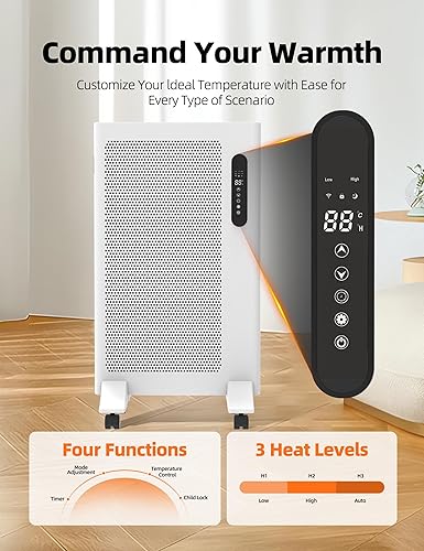 Miniatura 5 de Calentador de espacio infrarrojo mica, calentador de panel portátil de 1500 W para uso en interiores, sala grande, aplicación inteligente WiFi y