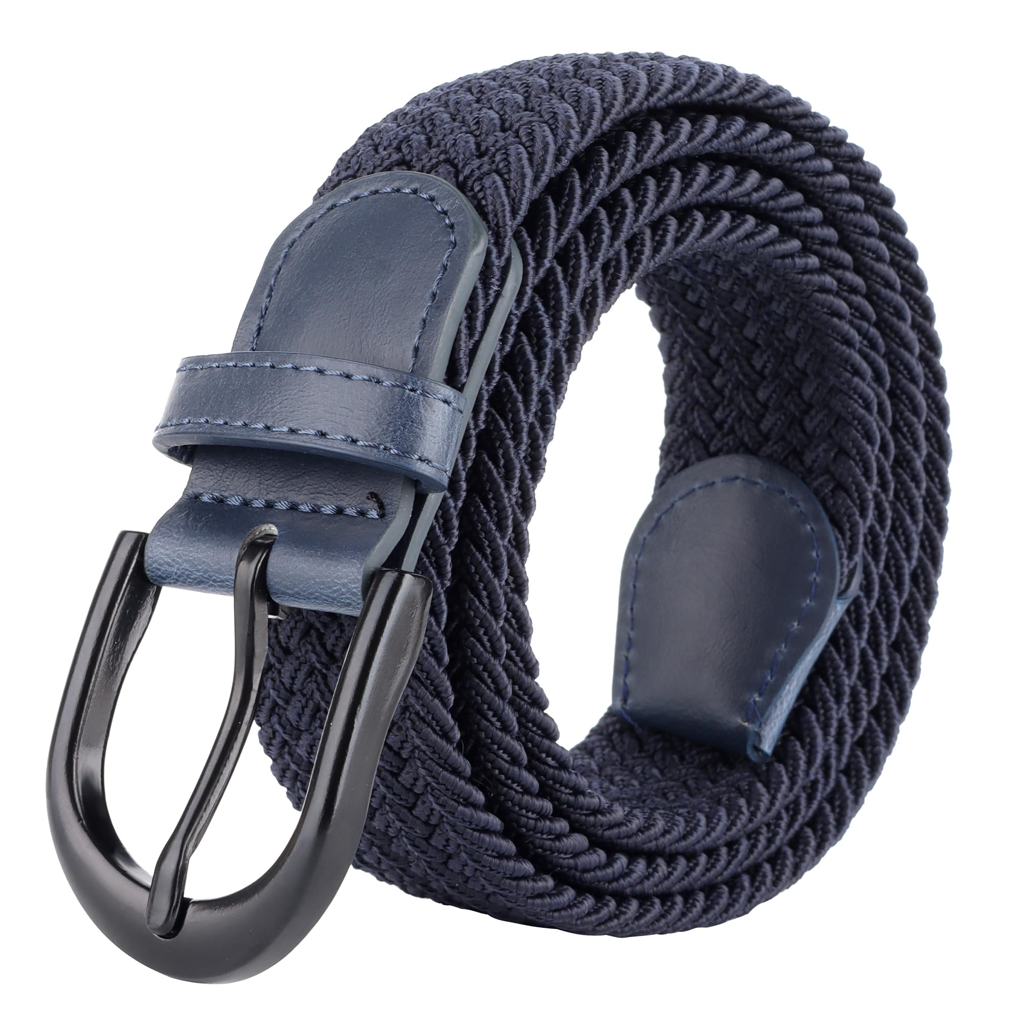 Mile High Life Men's Navy | Braided Stretch Elastic Belts | Pin Oval Solid Black Belt Buckle | Pu Loop End Tip /Wo/Junior(, XXX-Large)