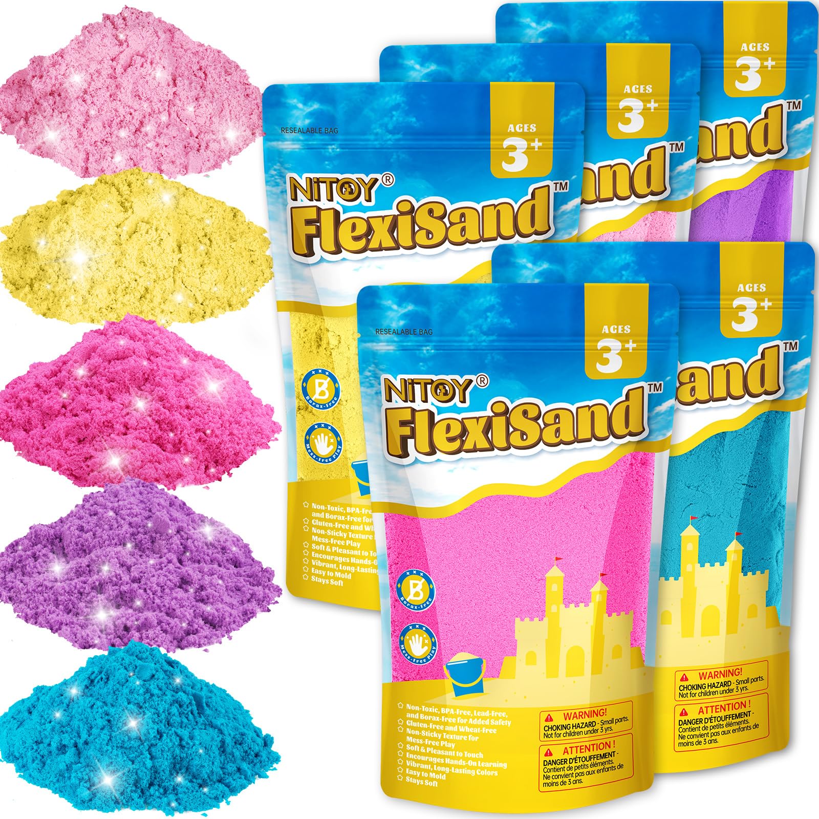 NiToy FlexiSand 11 lbs Moldable Self-Sticking Sand, Never Dries Out Fun for 3 Years and Up Kids Bulk Refill for Sensory Sand Box Toys, Ideal for Shaping, Squeezing and Rolling(5kg, Pink Shades)