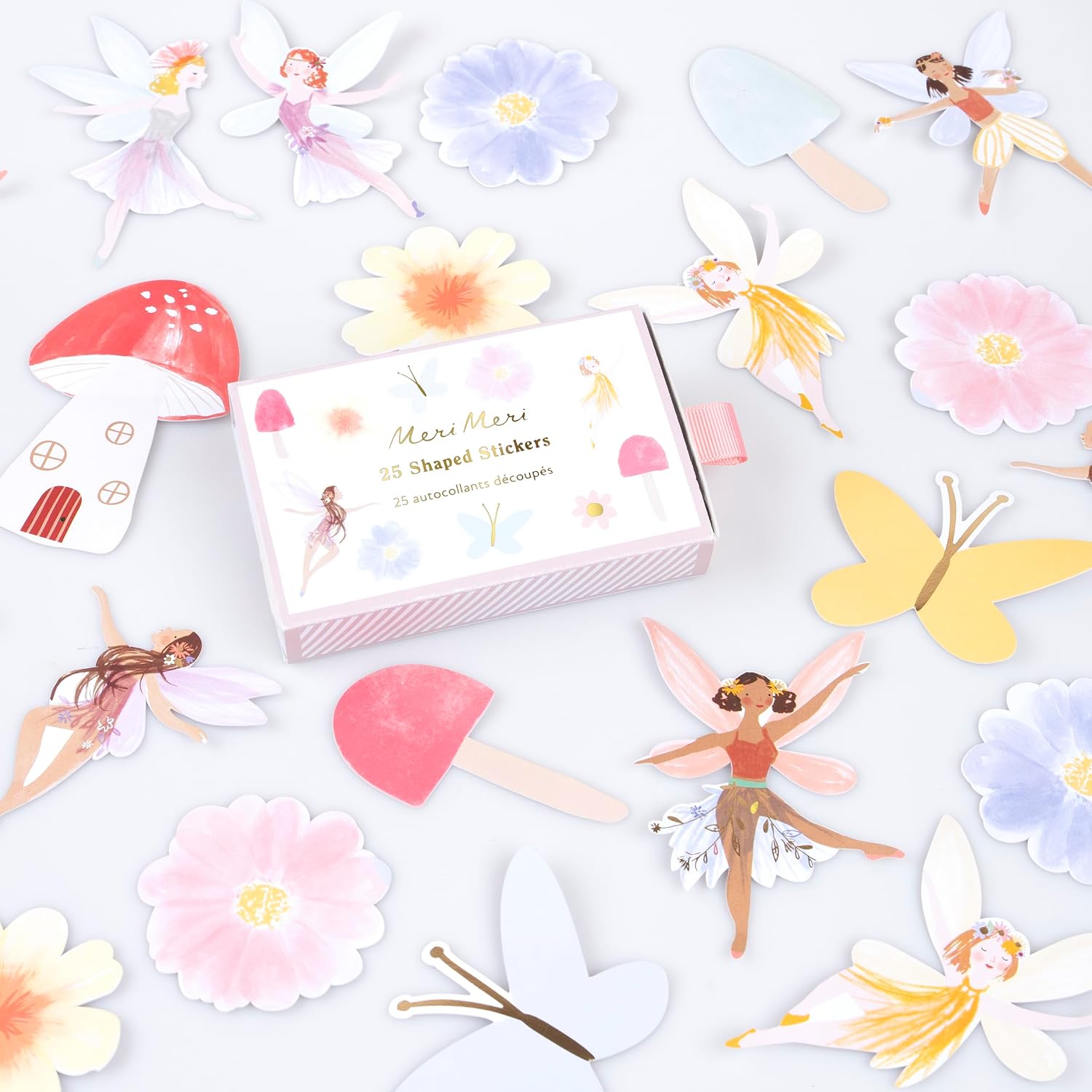 Meri Meri Fairy Stickers (Pack of 25), Fairy Birthday Party Favors, Decorative Stickers, Matchbox-Style Box, Easy Peel Back, Ages 3+