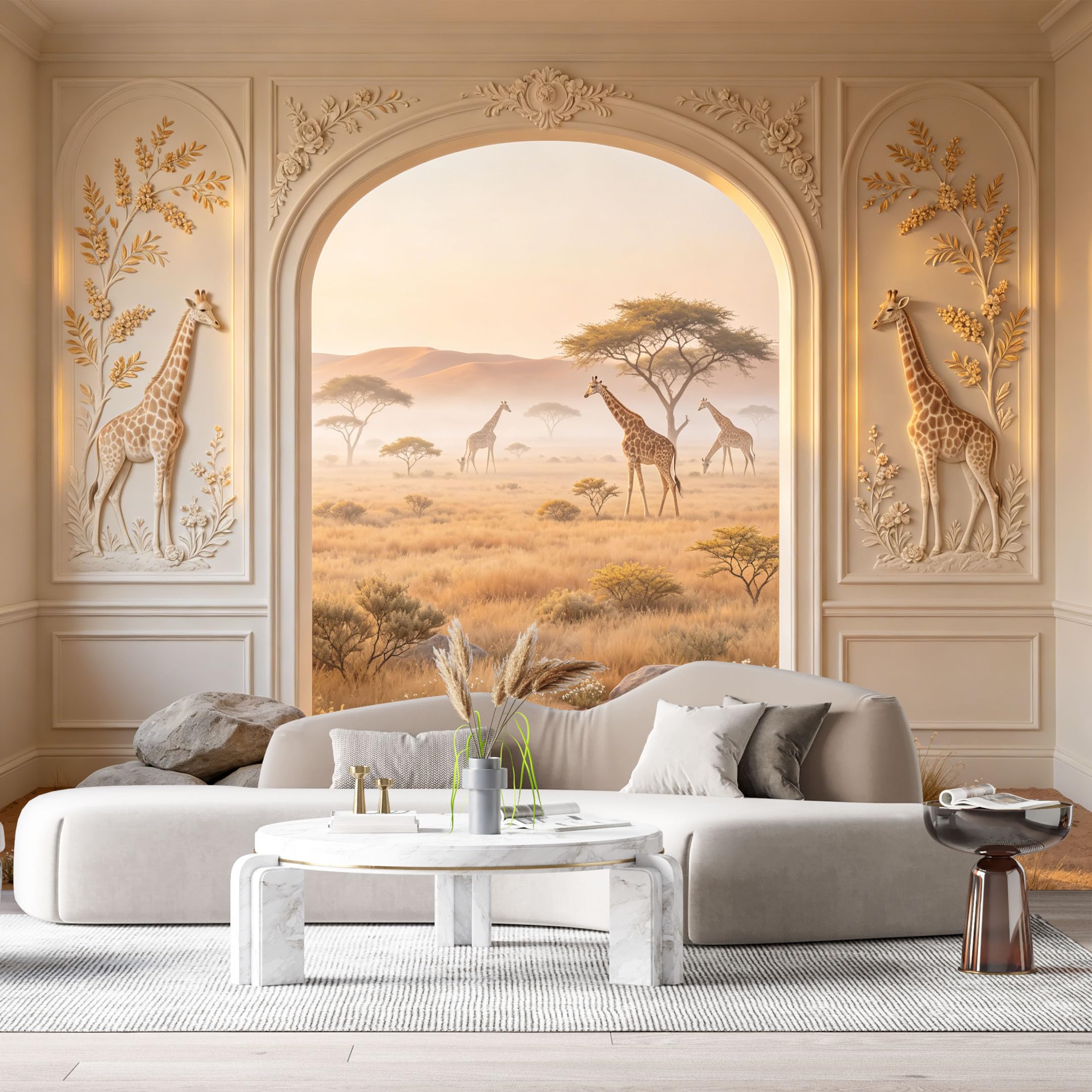 Custom Size Wall Murals African Safari Giraffe Landscape 3D Trompe L'Oeil SelfAdhesiveWall Fabric Removable Wallpaper Wall Decor for Living Room Bedroom Bathroom
