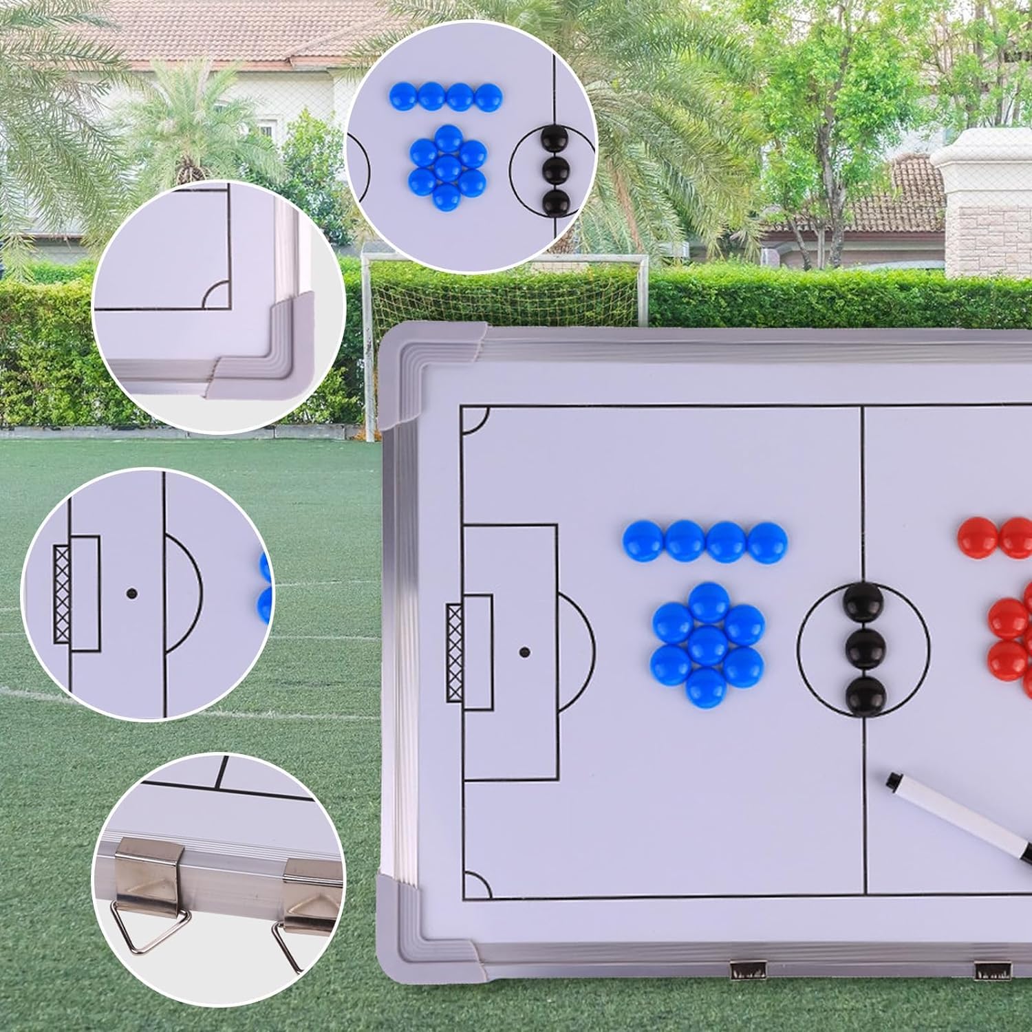 Tableau de stratégie pour entraîneur de football, ensemble portable de tableau tactique magnétique pour football, incluant marqueur pour tableau blanc, gomme, pièces de marquage magnétiques