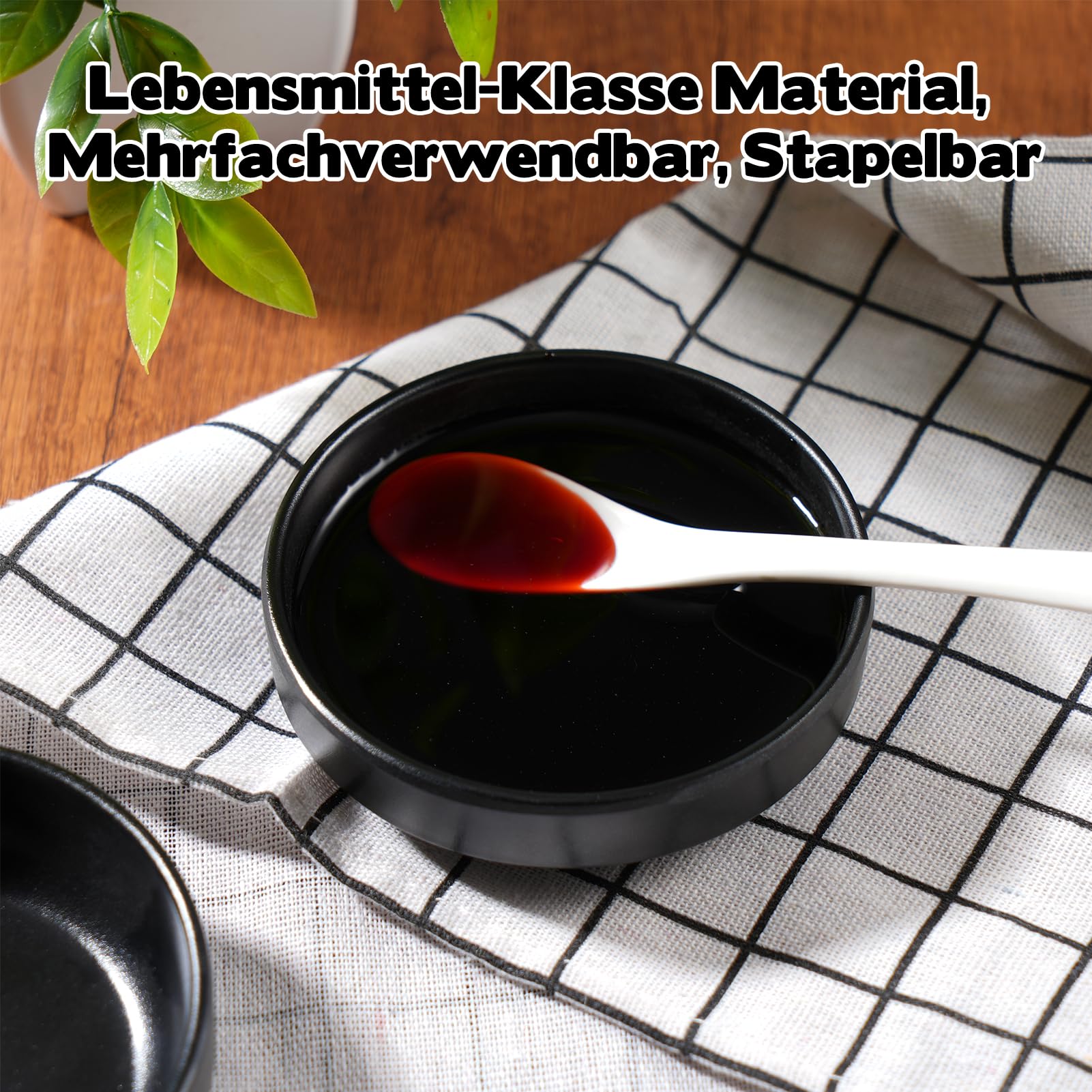 10 Stück Dipschalen Set, Dip Schälchen Set Schwarz 8,7 x 2,5 cm Melamin Rund Kleine Schalen Saucenschälchen Stapelbar für Sushi Sojasauce Ketchup Gewürze Snack BBQ, Schwarz