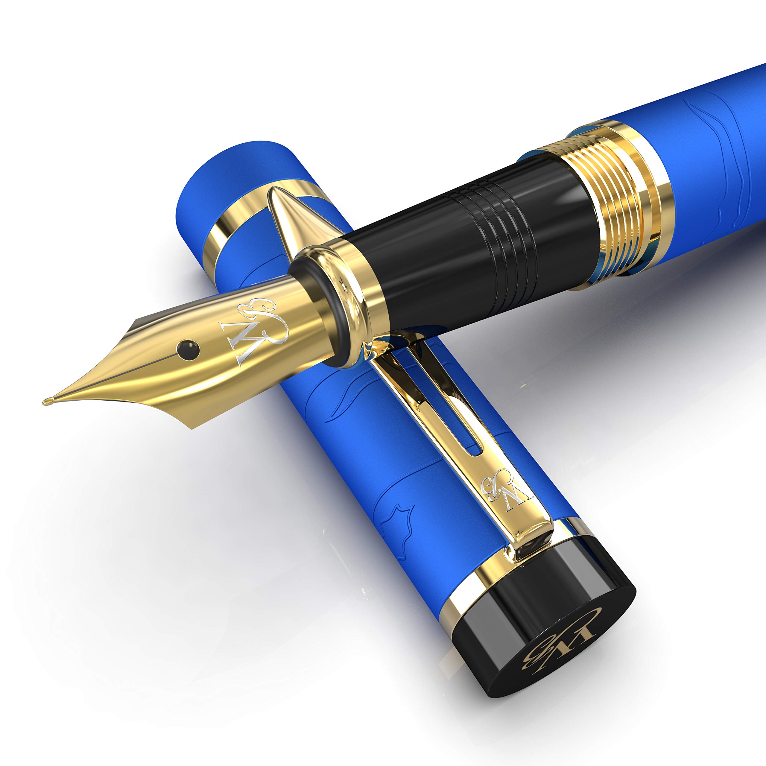 Wordsworth & Black Primori Fountain Pen Set [Blue Gold]; Medium Nib, Gift Case, 24 Ink Cartridges, Refill Converter, Manual; Journaling, Calligraphy, Smooth Writing Pens; Left and Right Handed