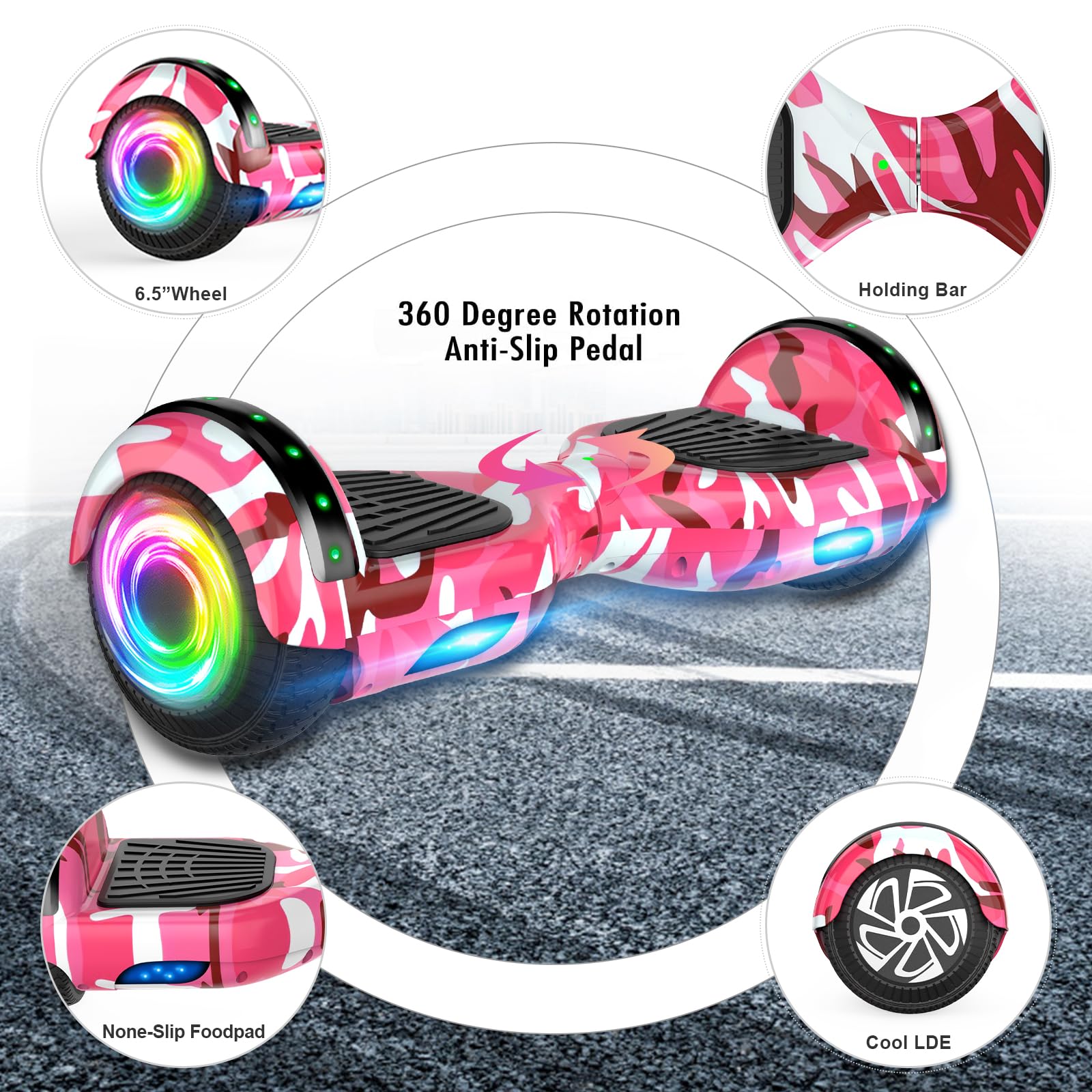 Hoverboards for Children, 6.5 Inch Self-Balancing Hoverboard with Go-kart and LED Lights, Bluetooth Speaker, Gift for Children