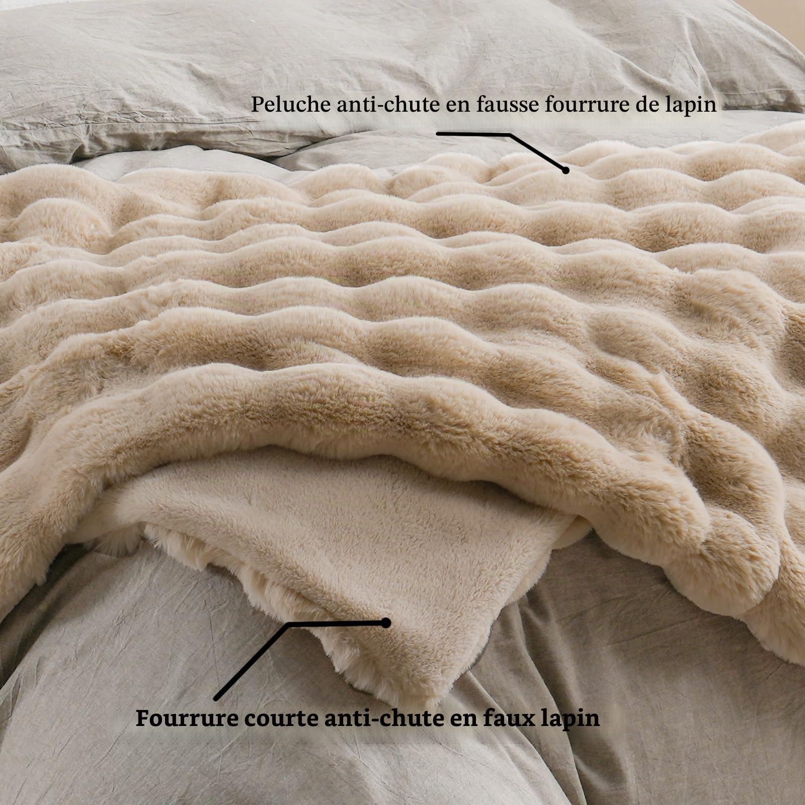 BENVWE Couverture Polaire à Bulles en Fausse Fourrure, Douce, Confortable et épaisse, Couverture pelucheuse en Peluche pour canapé, Chaise, lit, 130 x 160 cm, Beige