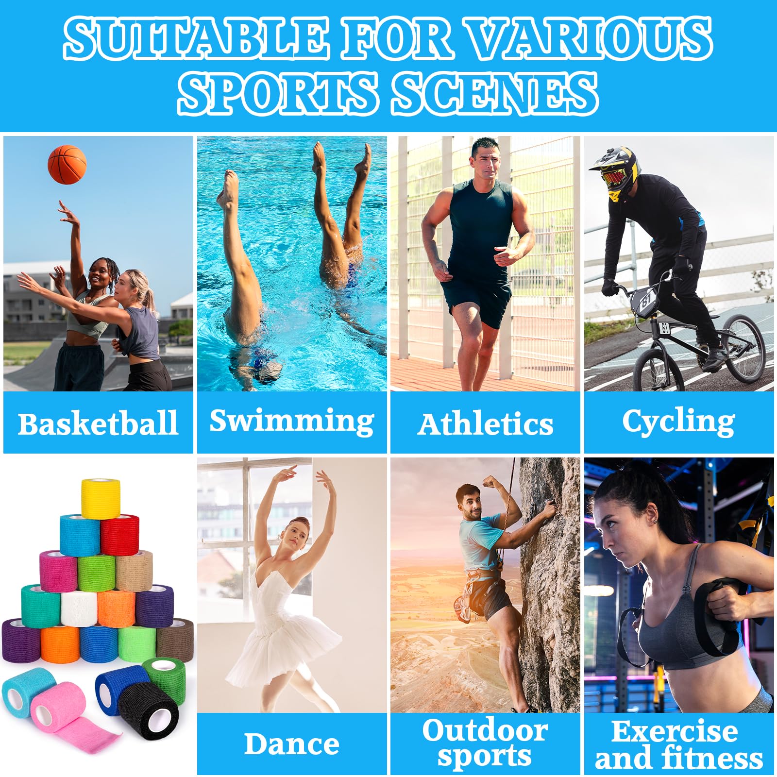 Venda Cohesiva, 20 Rollos 5cm X 4.5m Tape Crossfit, Vendas Autoadhesivas, Venda Cinta Bendaje Adhesiva, Venda Elastica Adhesiva Para Deportes, Dedos, Tobillos, Articulaciones (20 Colores)