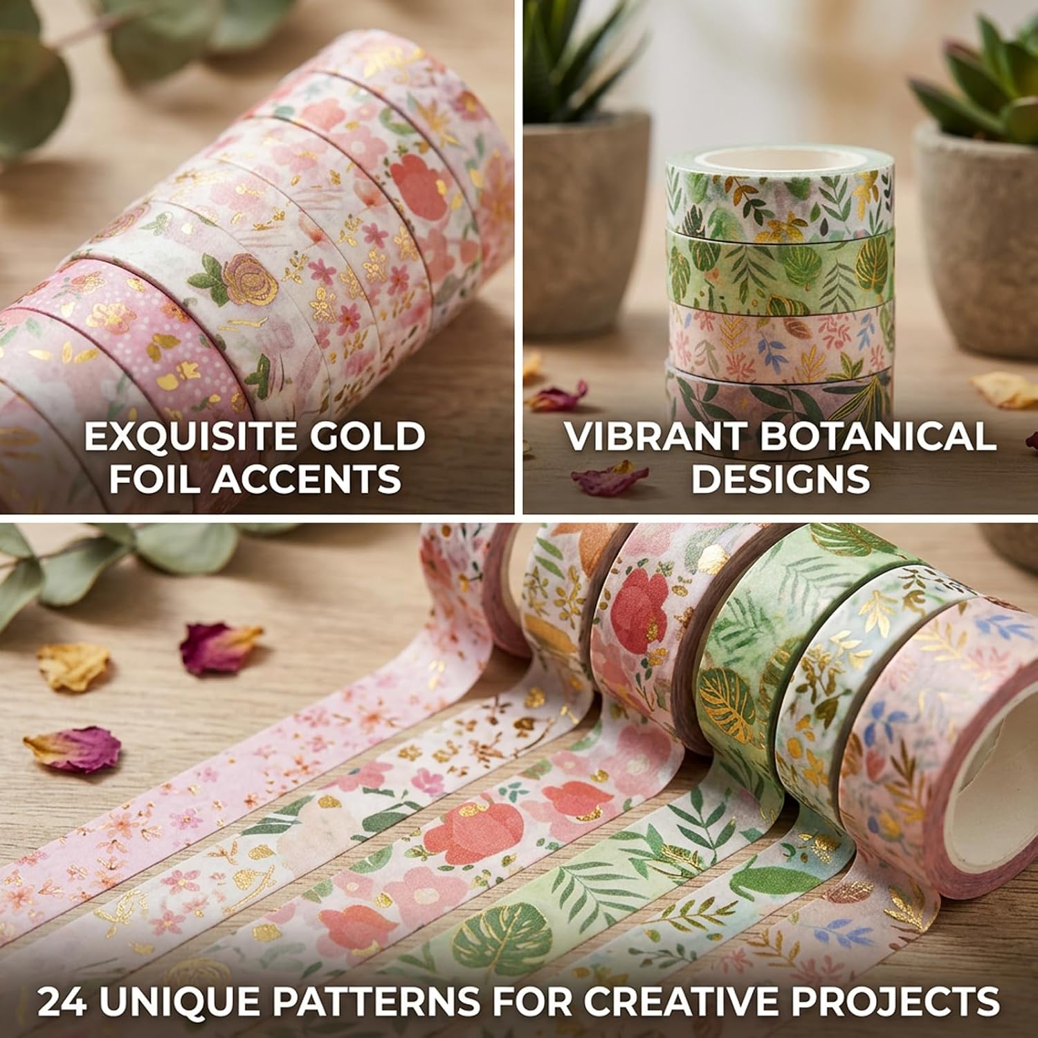 24Pcs Floral Washi Tape Set, Pink Washi Tape, Washi Tapes for Scrapbooking Supplies, Decorative Tapes for Journaling and DIY Crafts image 4