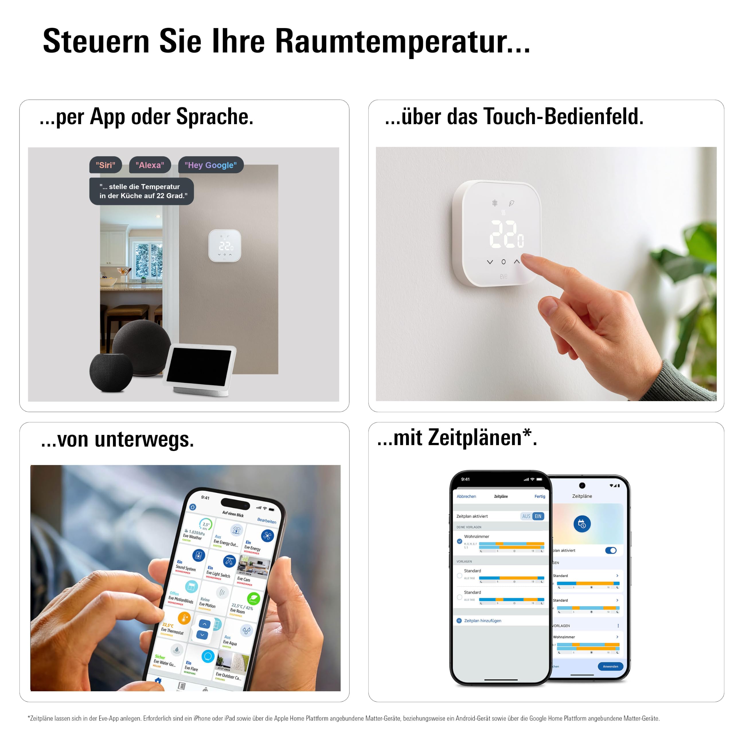 Eve Thermostat (Matter) - Smartes Thermostat für Fußbodenheizungen | Fußbodenheizungssteuerung für Alexa, Apple, Google, App- und Sprachsteuerung, präzise Einzelraumsteuerung, Triac-Schaltung