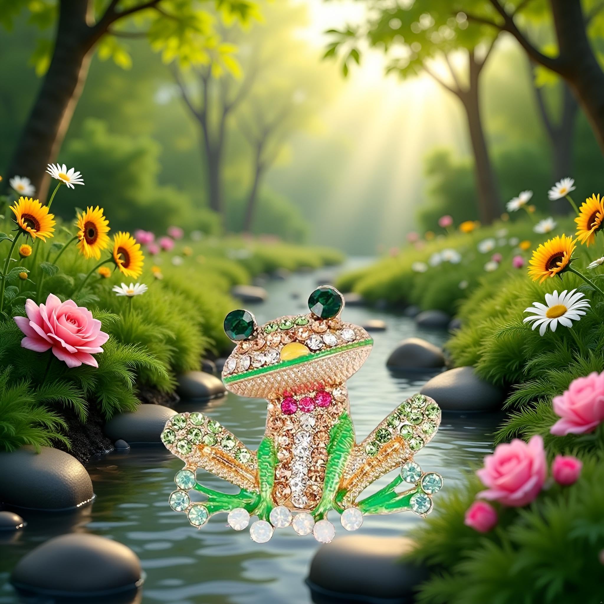 Green Frog Brooch Pins for Women, Cute Rhinestone Inlaid Frog Enamel Animal Brooch Shirt Collar Badge Decor, Clothing, Shoes and Jewelry, 1, 1 — view 5