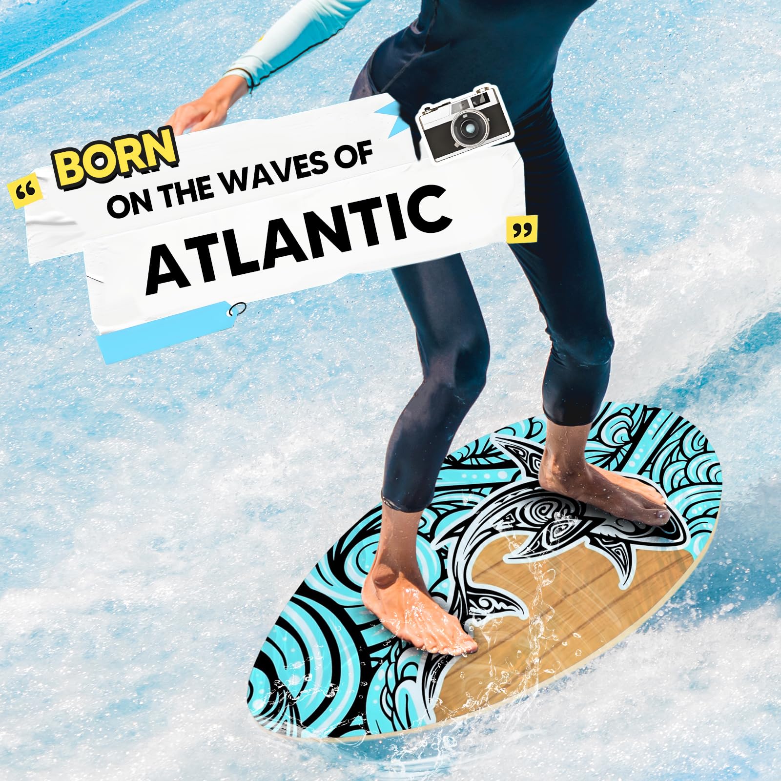 kowaku Skimboard Kleines Surfbrett, 30" Skimboarding, Holz-Skimboard, Surfbrett Universal Strandspielzeug für Kinder, Teenager, Jungen, Mädchen, Männer, Frauen, Anfänger