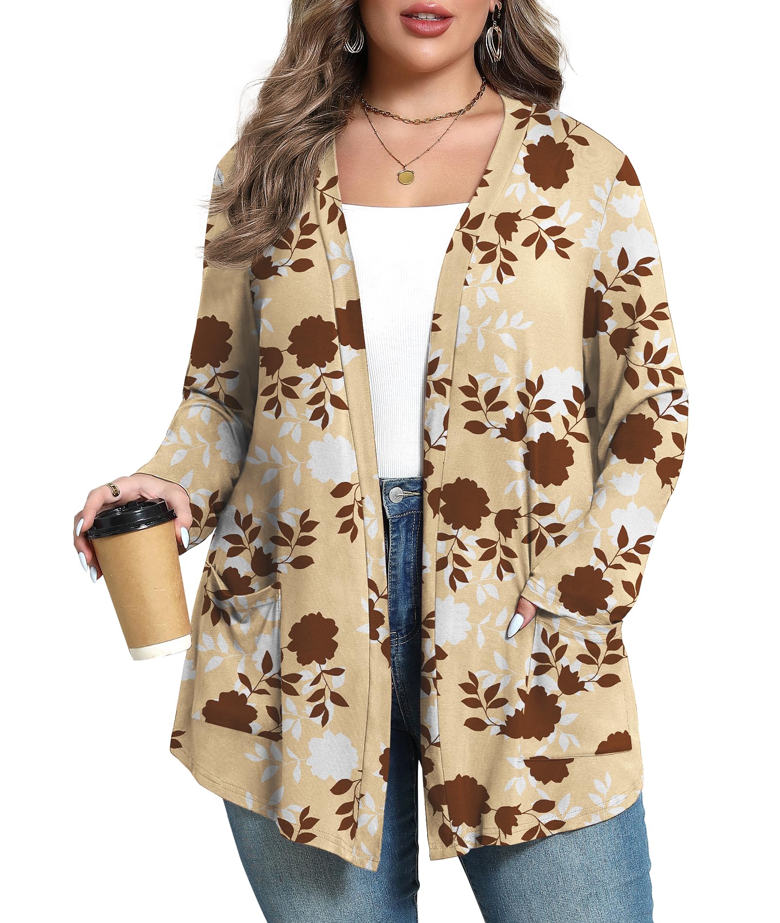 Plus Size Lightweight Cardigan for Women Soft with Pockets 1X-5X