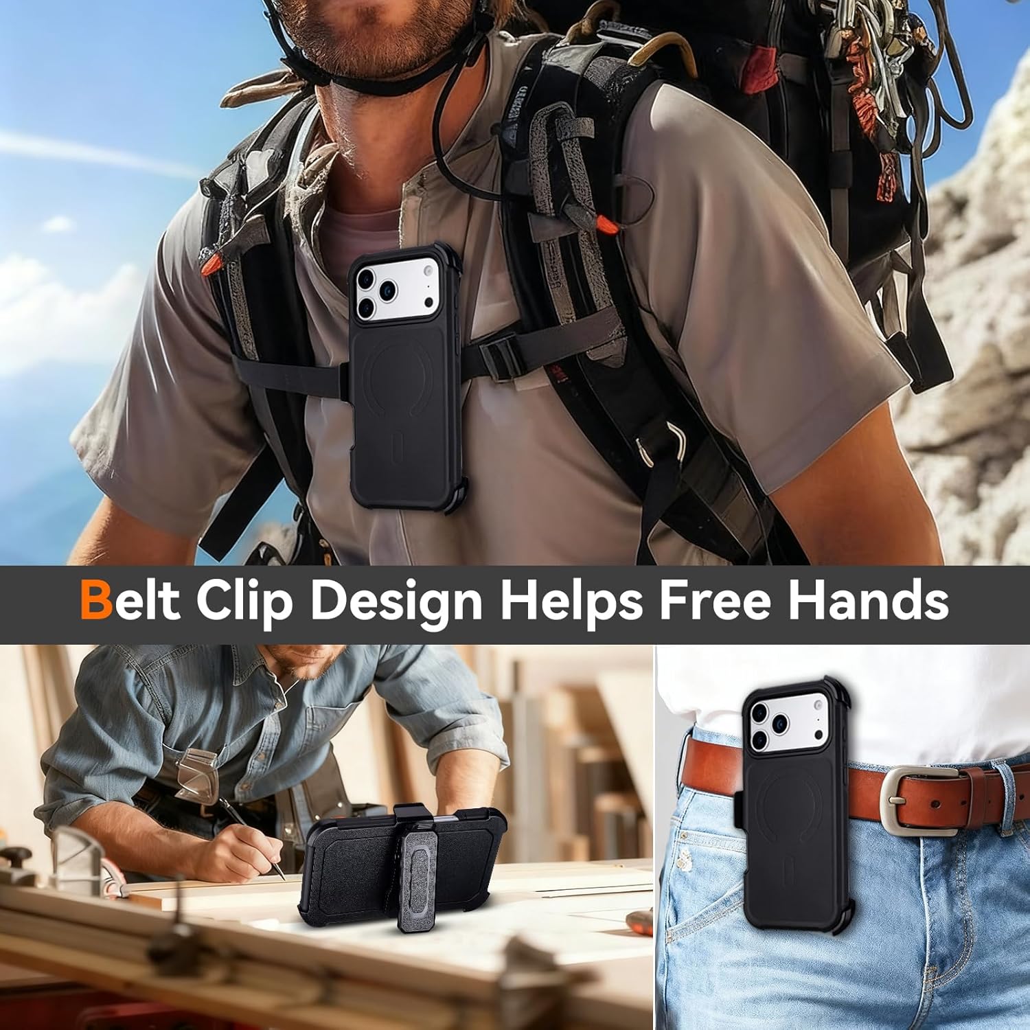 for iPhone 17 Pro Max Case with Belt Clip Holster, Compatible with Magsafe, Military Grade Drop Protection, 2 Layers of Sturdy, Heavy Duty Shockproof for Cover iPhone 17 Pro Max Case Rugged, Black